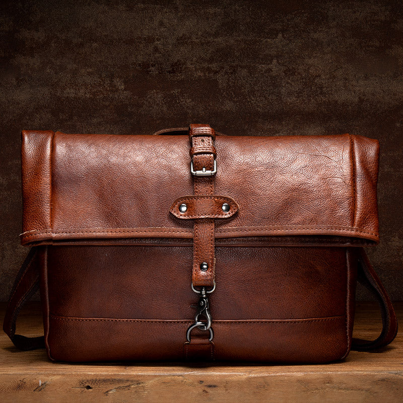 Vintage Men's Polished Tanned Leather Shoulder Bag