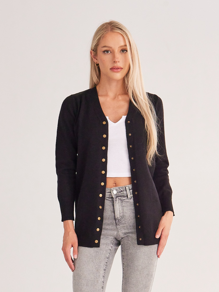 Black Long Sleeve Knit Ribbed Cardigan