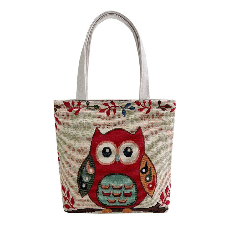 Small Animal Embroidered Canvas Handbag