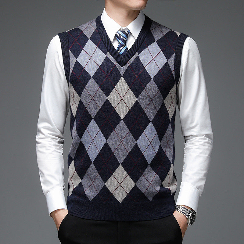 Men's V-neck Sleeveless Knit Wool Vest