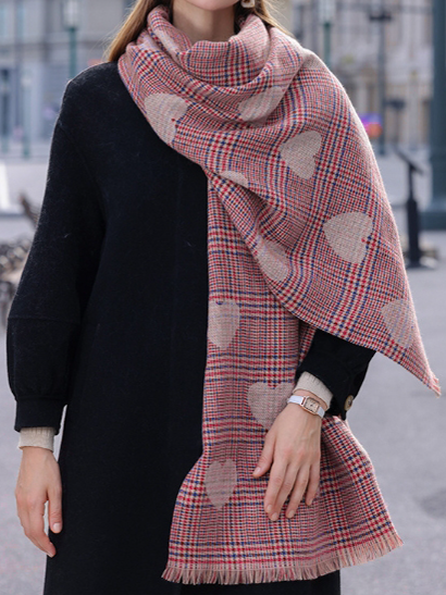 Pink Plaid Heart Shawl