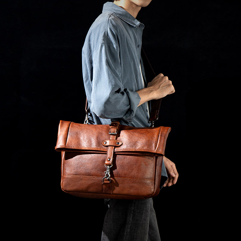 Vintage Men's Polished Tanned Leather Shoulder Bag