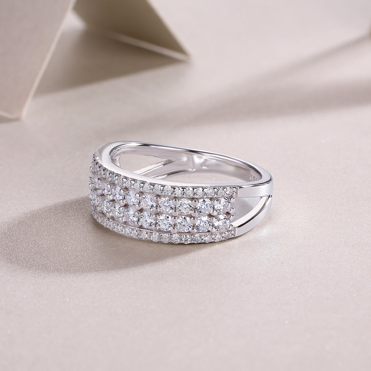 Multi-row Moissanite 925 Silver Ring