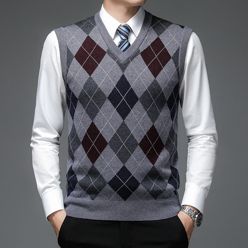 Men's V-neck Sleeveless Knit Wool Vest