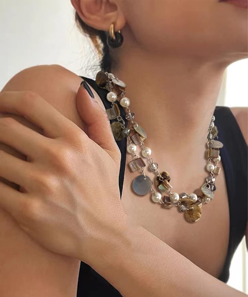 Boho Two-color Shell Layered Chunky Statement Necklace