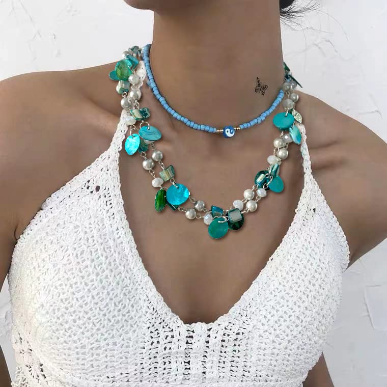 Boho Two-color Shell Layered Chunky Statement Necklace