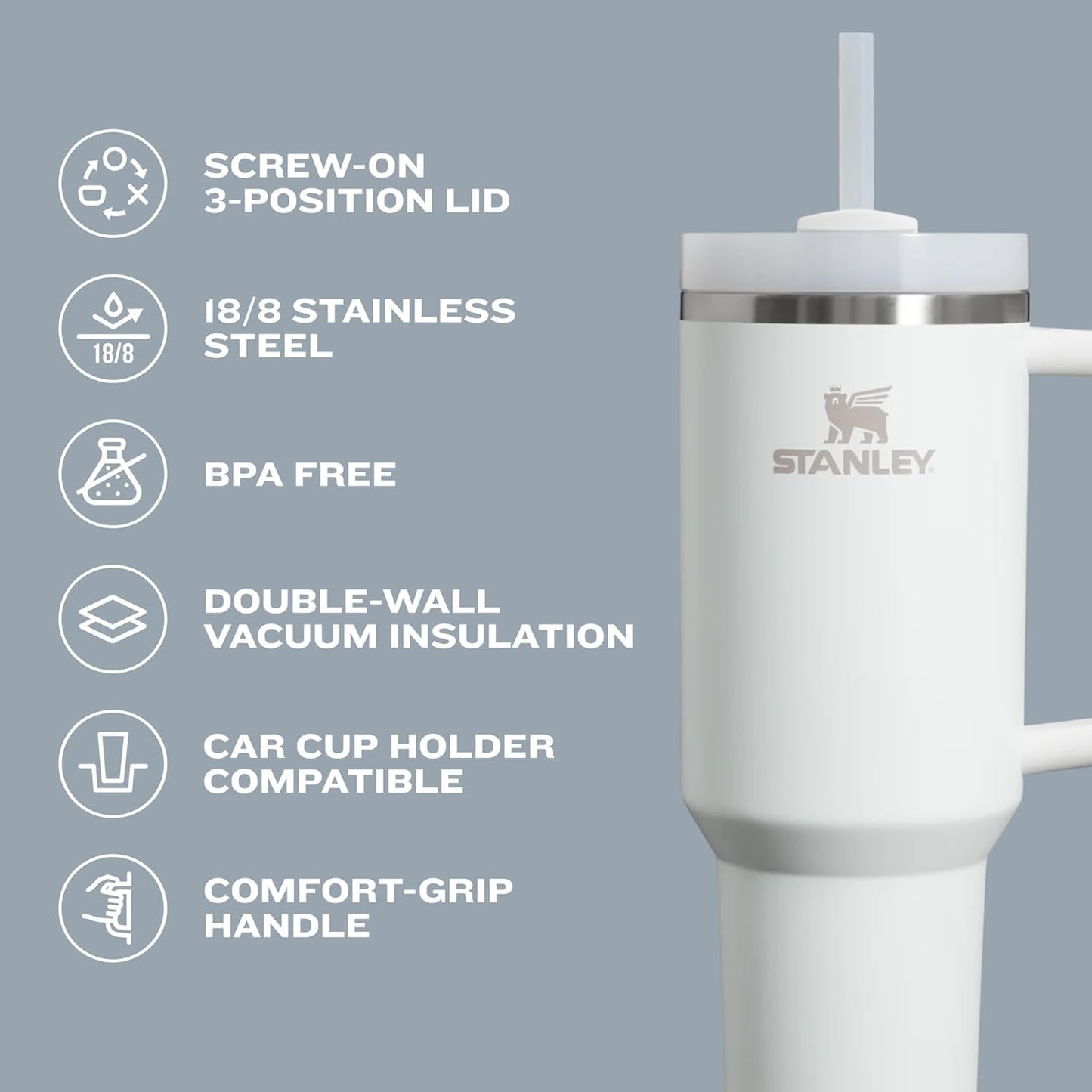 Insulated Stainless Steel Tumbler with Straw and Handle BPA-Free