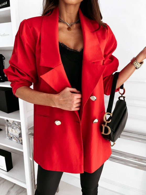 Women's Double Breasted Button Blazer Casual Office Suit Jacket