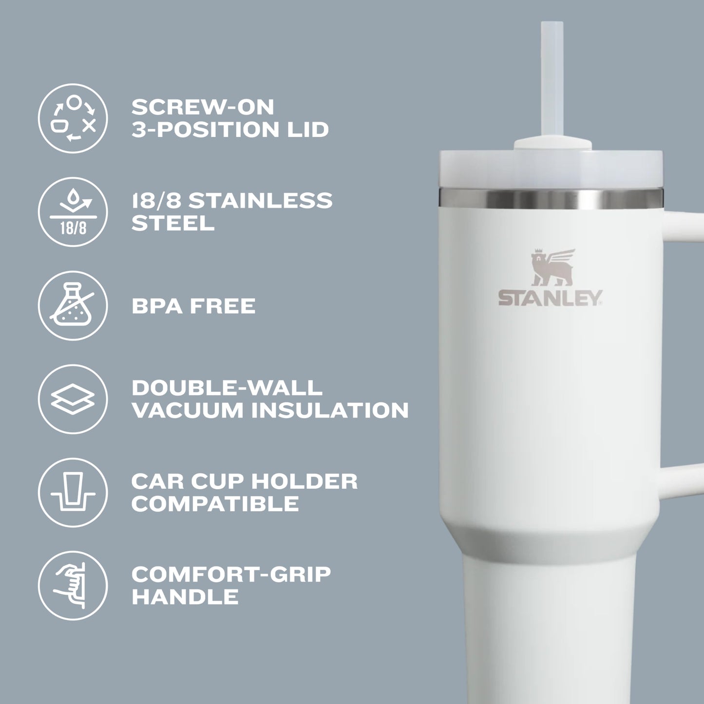 Insulated Stainless Steel Tumbler with Straw and Handle BPA-Free