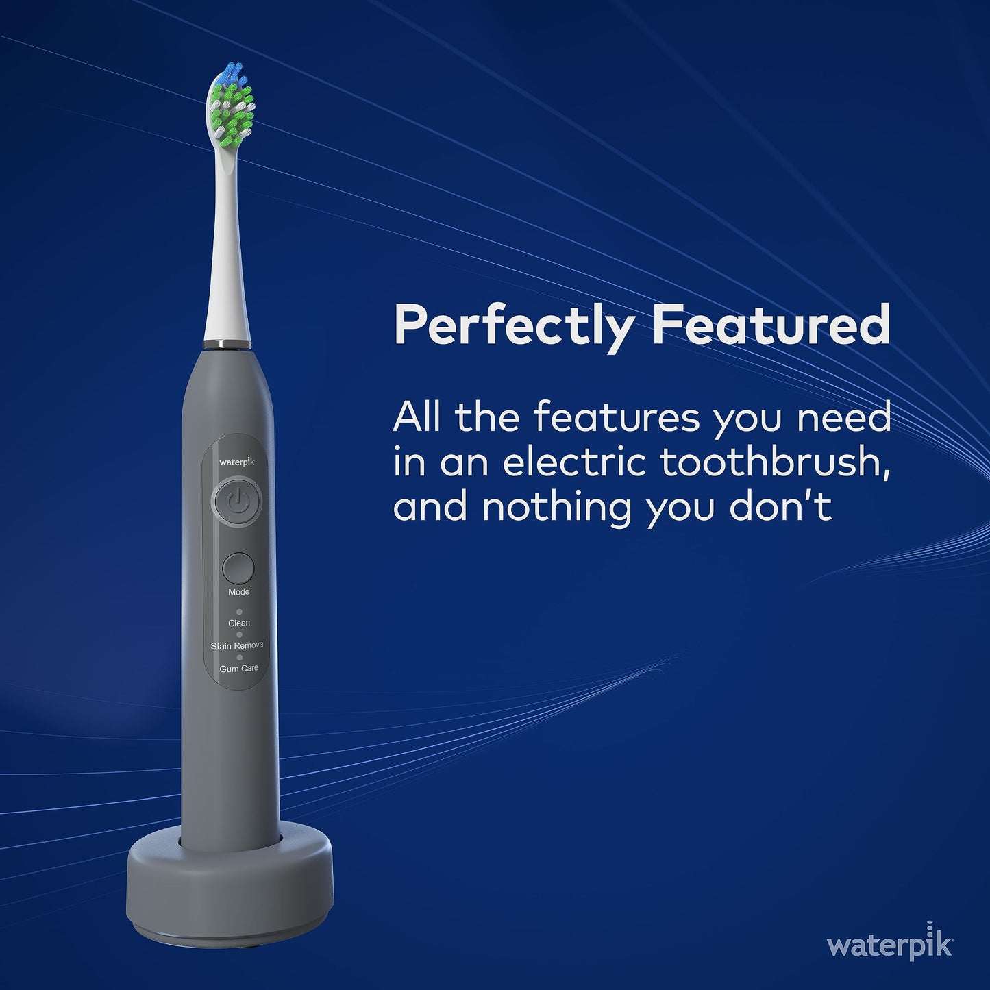 Waterpik Sensonic Sonic Electric Toothbrush, Rechargeable Toothbrush for Adults with 3 Modes, Travel Case, USB Charger, Modern Gray STW-03W027, Packaging May Vary