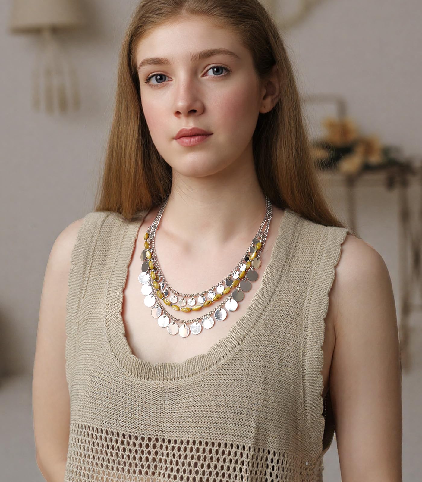 Boho Two-color Shell Layered Chunky Statement Necklace
