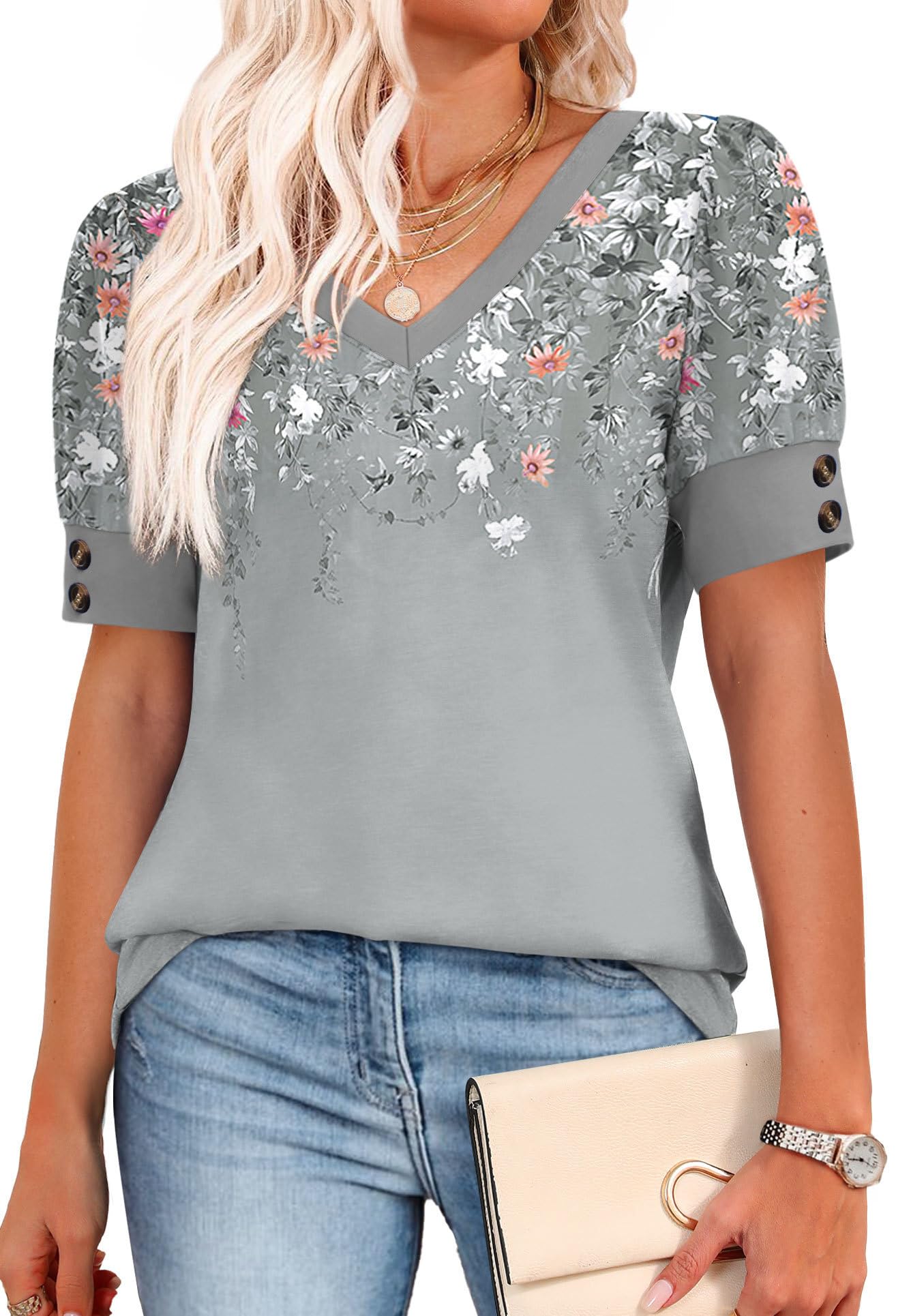 Womens Dressy Casual Short Sleeve V-Neck Shirts