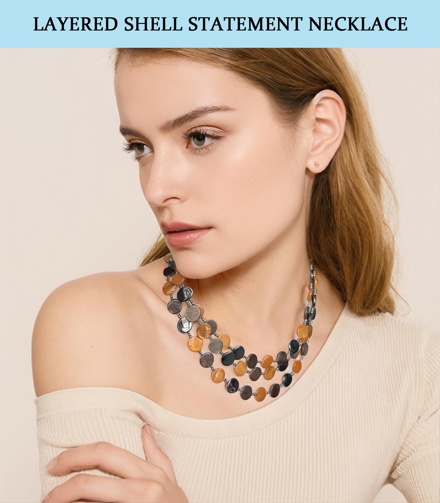 Boho Two-color Shell Layered Chunky Statement Necklace