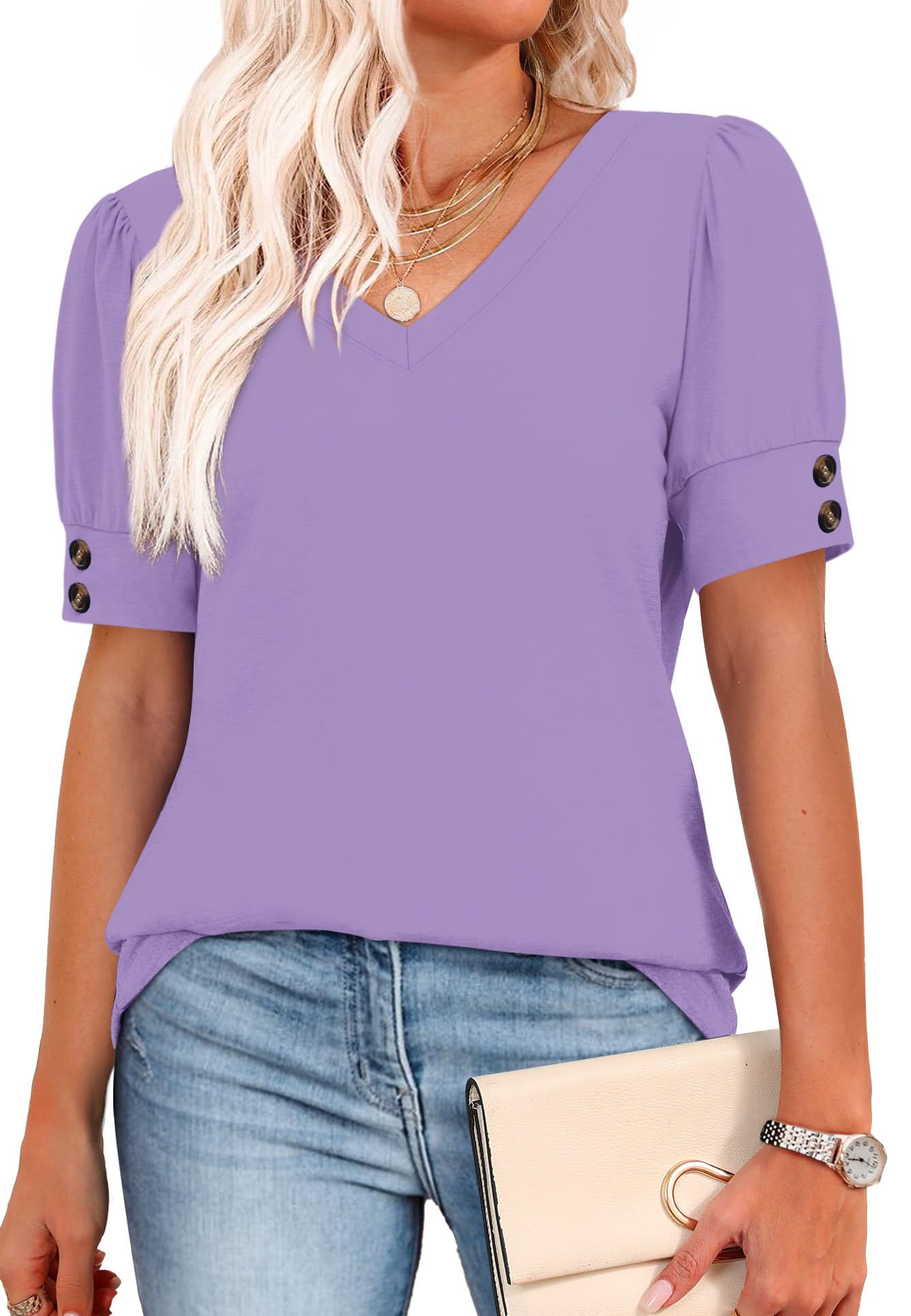 Womens Dressy Casual Short Sleeve V-Neck Shirts