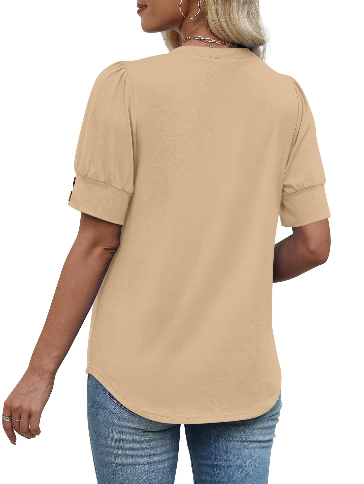 Womens Dressy Casual Short Sleeve V-Neck Shirts
