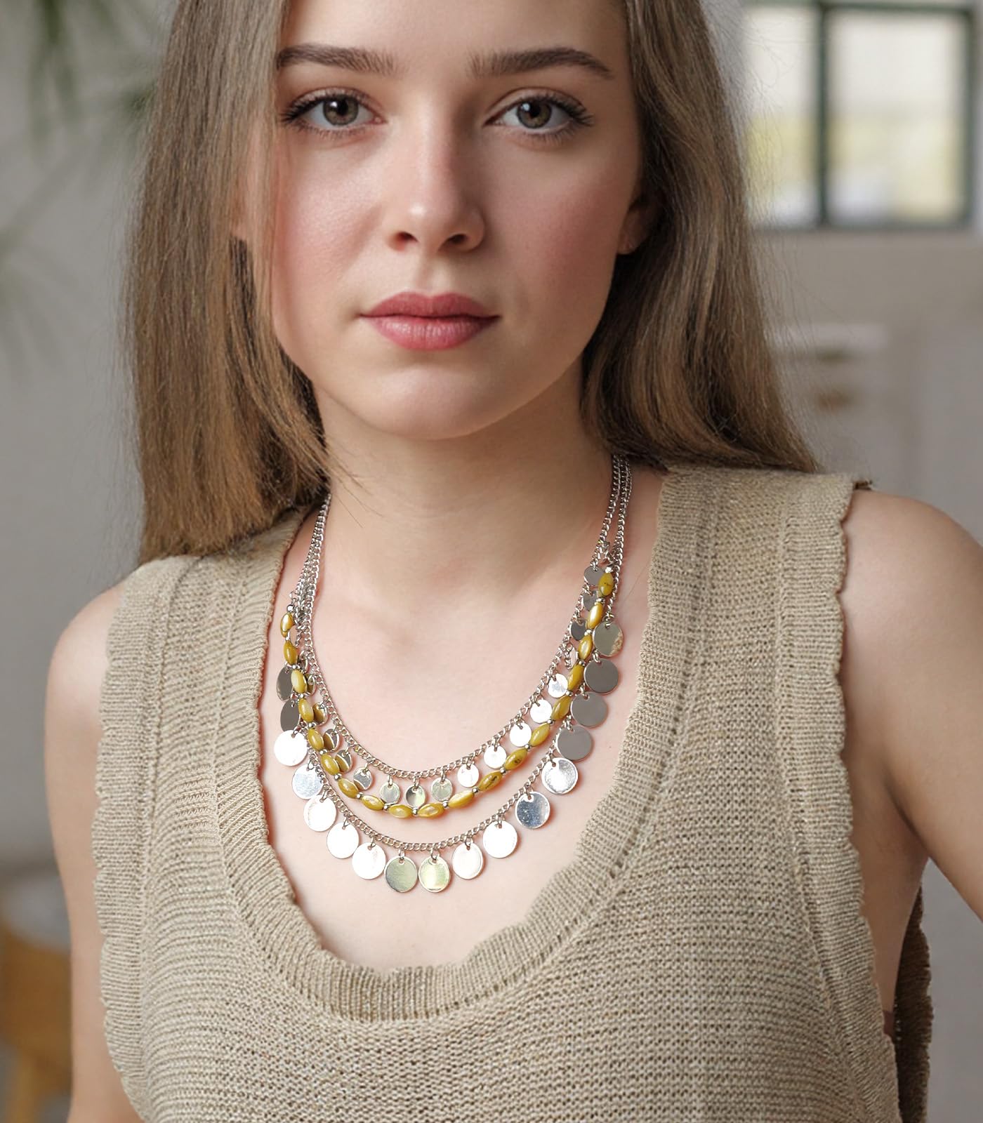 Boho Two-color Shell Layered Chunky Statement Necklace