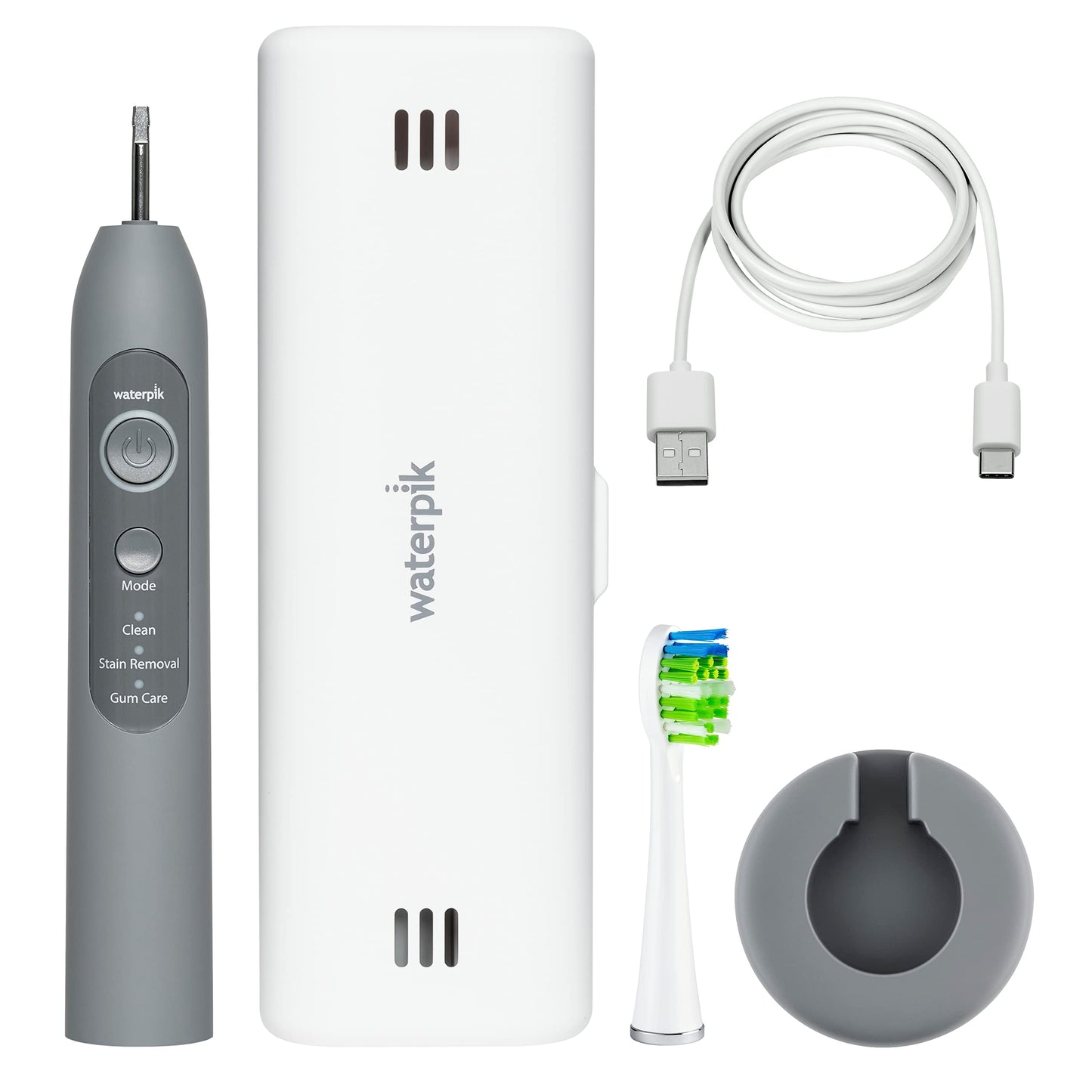 Waterpik Sensonic Sonic Electric Toothbrush, Rechargeable Toothbrush for Adults with 3 Modes, Travel Case, USB Charger, Modern Gray STW-03W027, Packaging May Vary