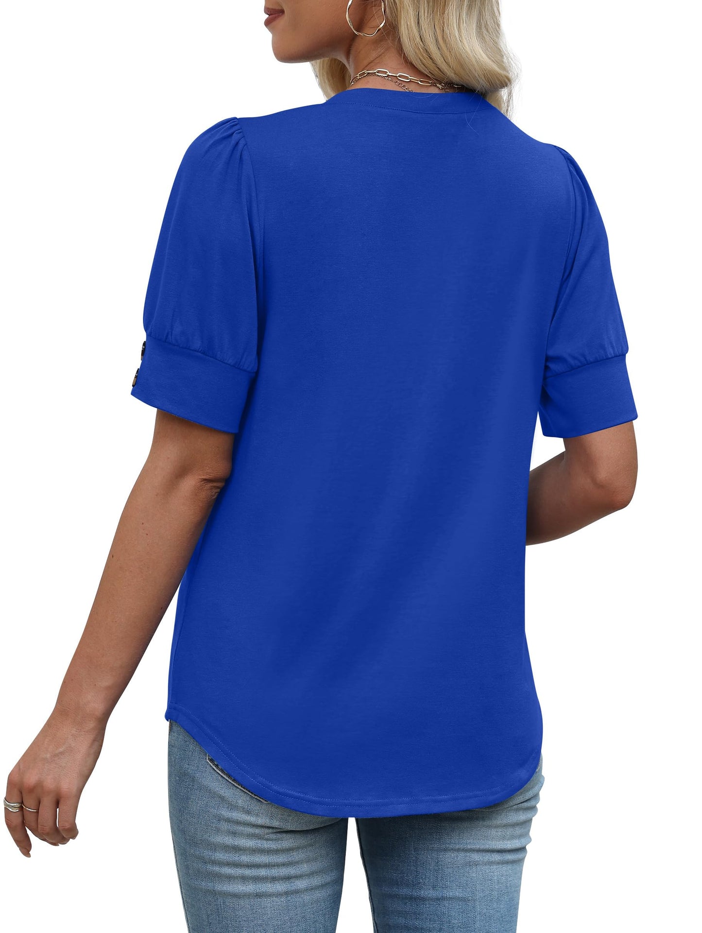 Womens Dressy Casual Short Sleeve V-Neck Shirts