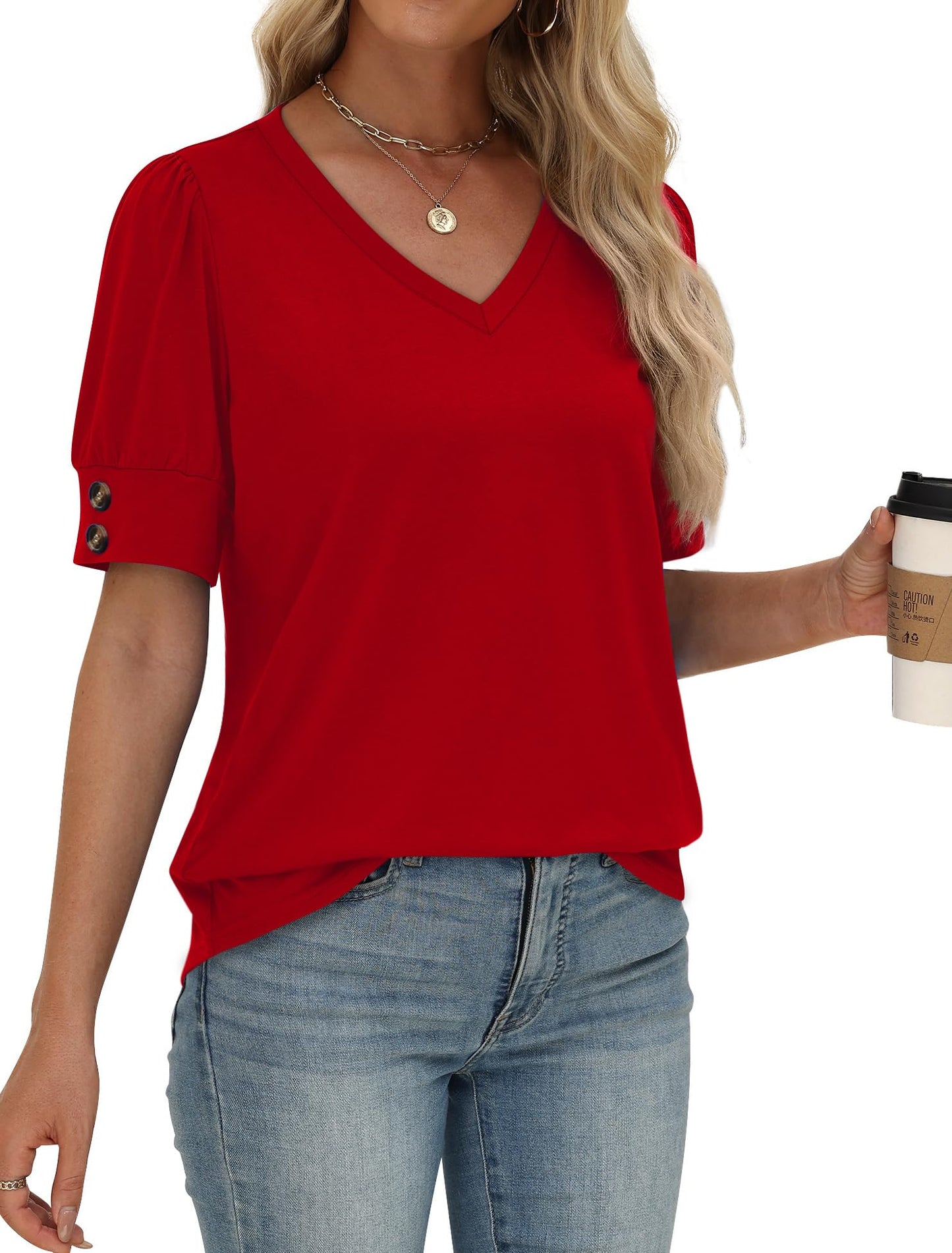 Womens Dressy Casual Short Sleeve V-Neck Shirts