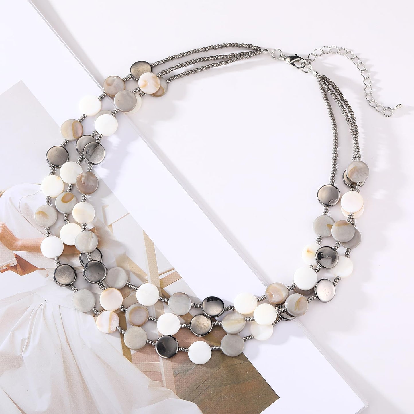 Boho Two-color Shell Layered Chunky Statement Necklace
