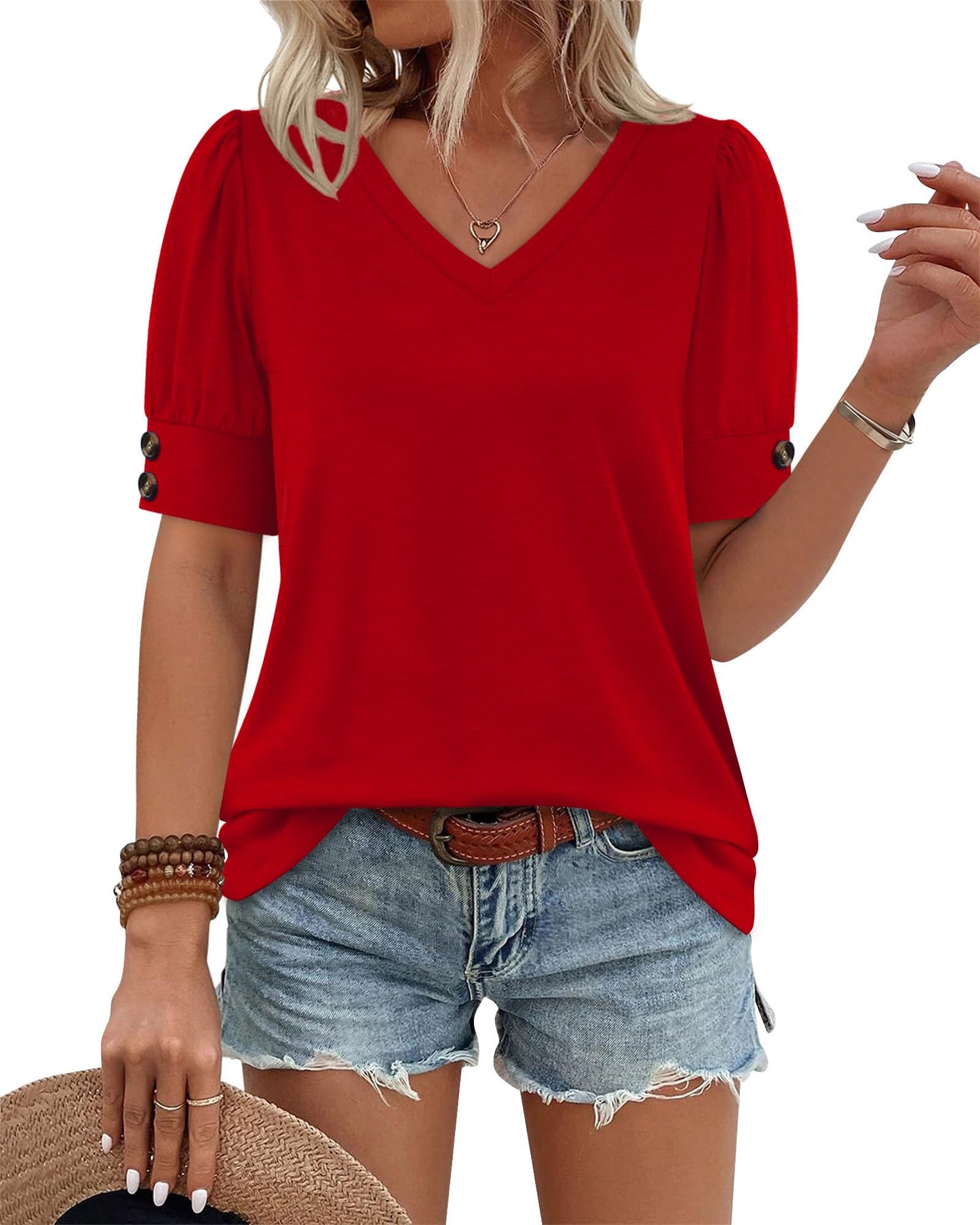 Womens Dressy Casual Short Sleeve V-Neck Shirts