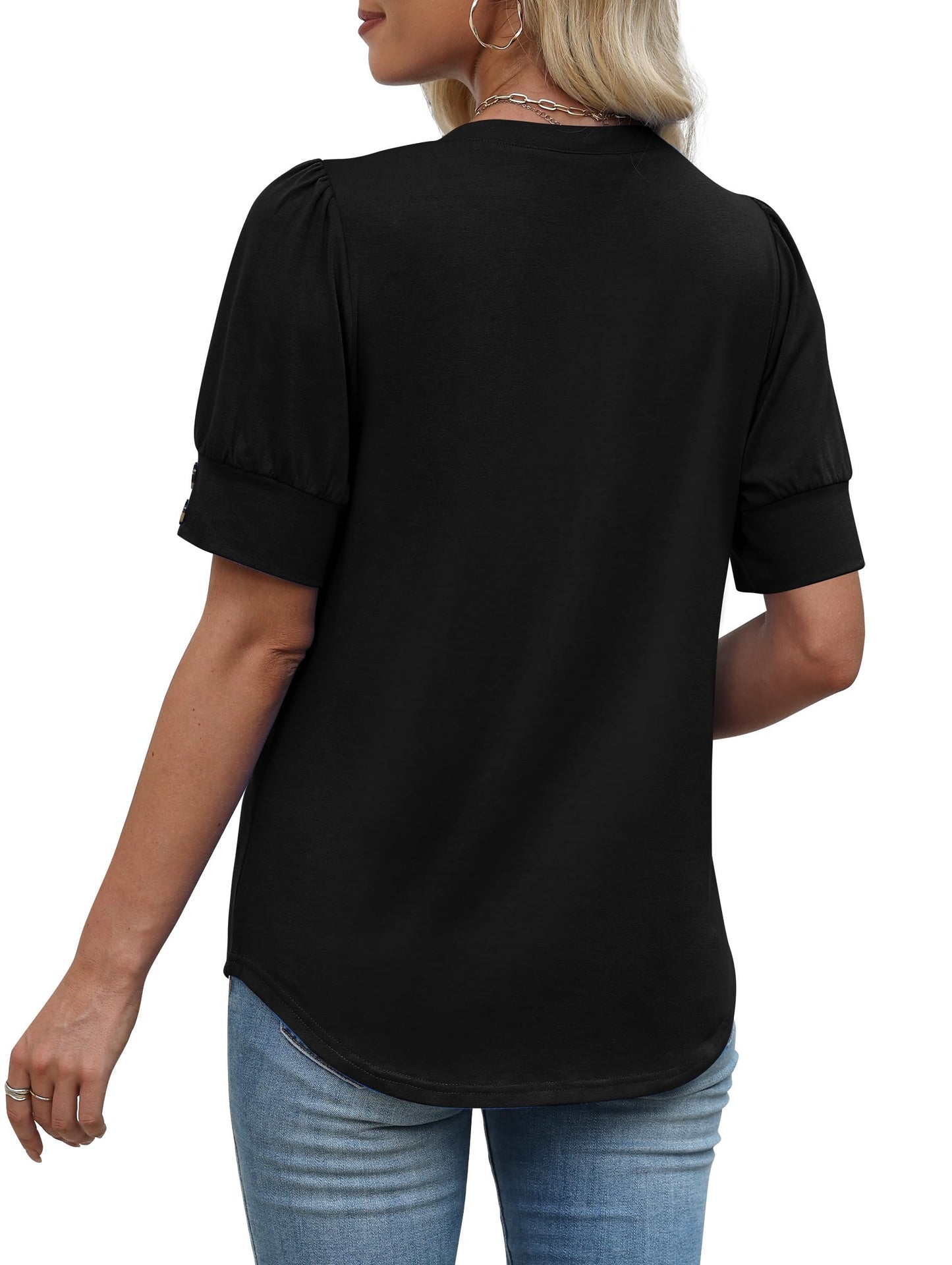 Womens Dressy Casual Short Sleeve V-Neck Shirts