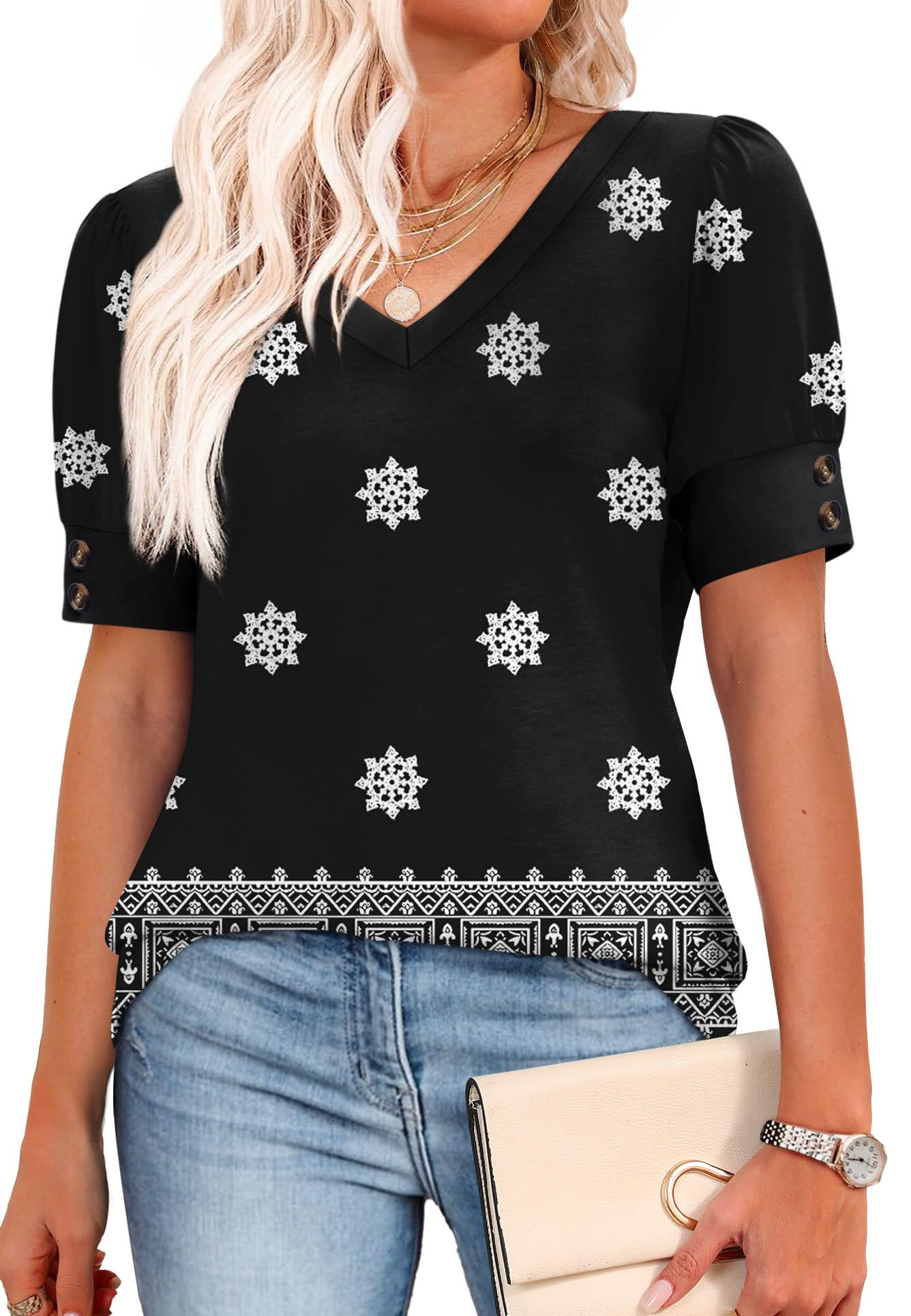 Womens Dressy Casual Short Sleeve V-Neck Shirts