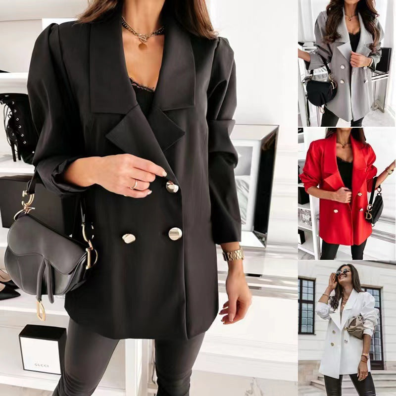Women's Double Breasted Button Blazer Casual Office Suit Jacket