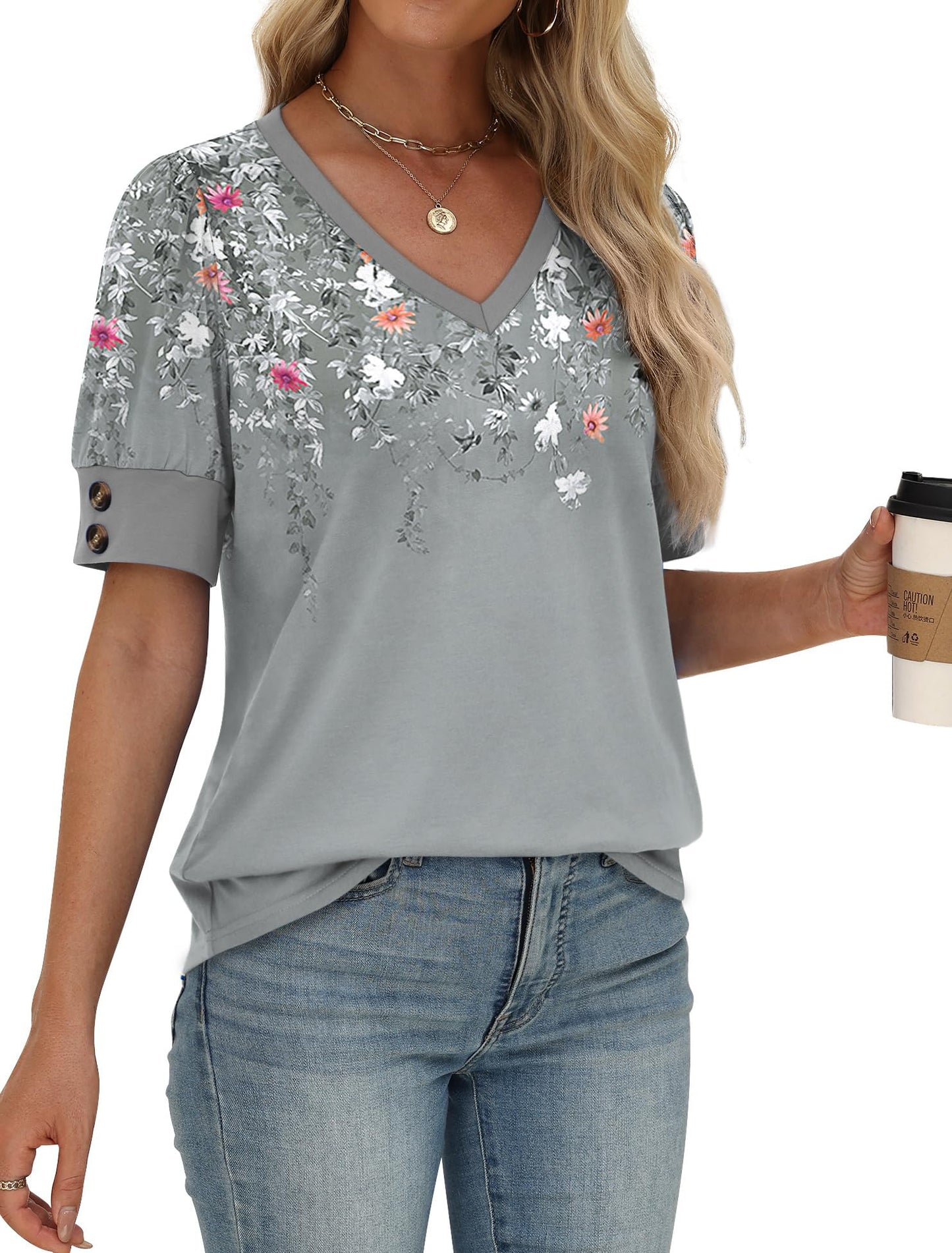 Womens Dressy Casual Short Sleeve V-Neck Shirts