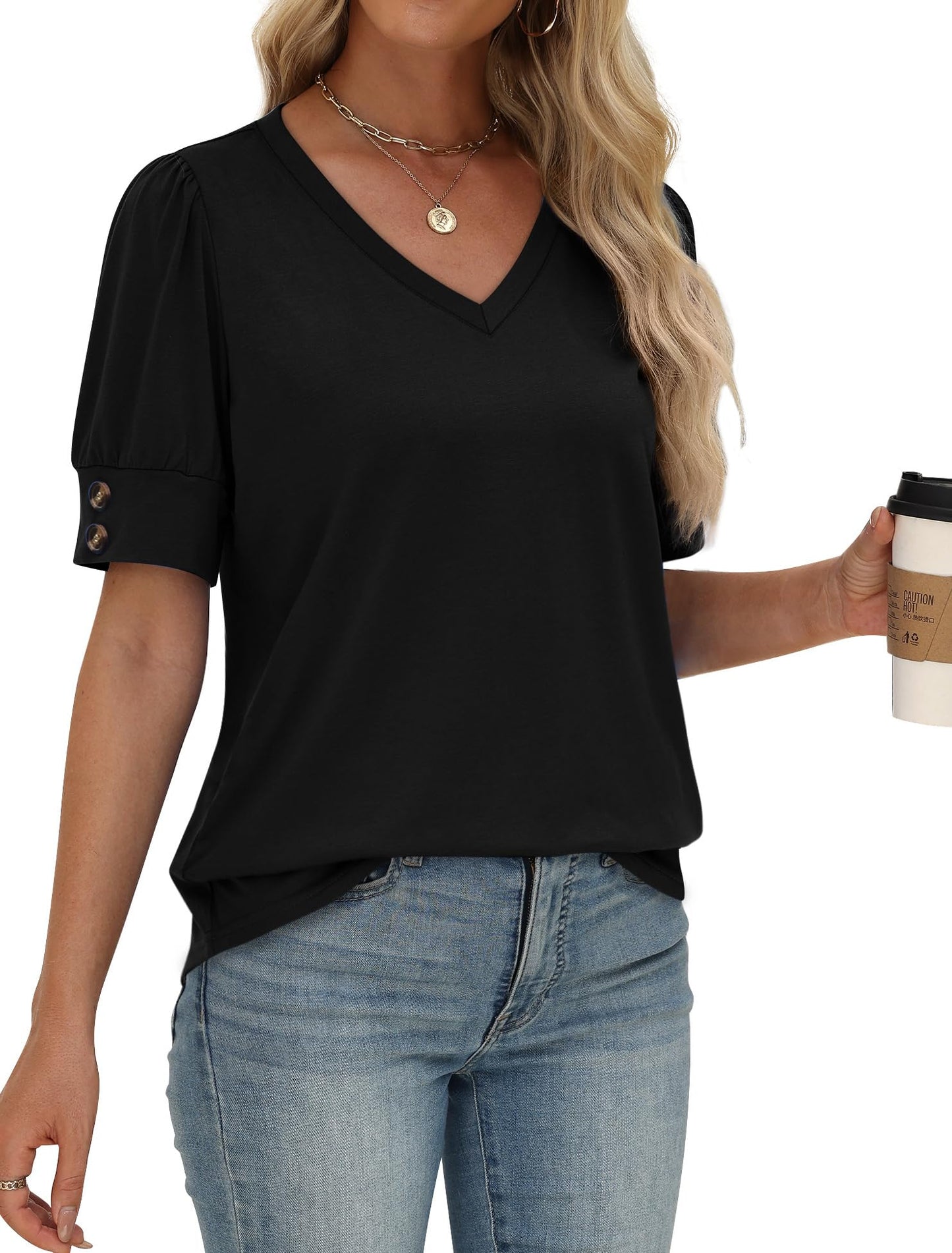 Womens Dressy Casual Short Sleeve V-Neck Shirts