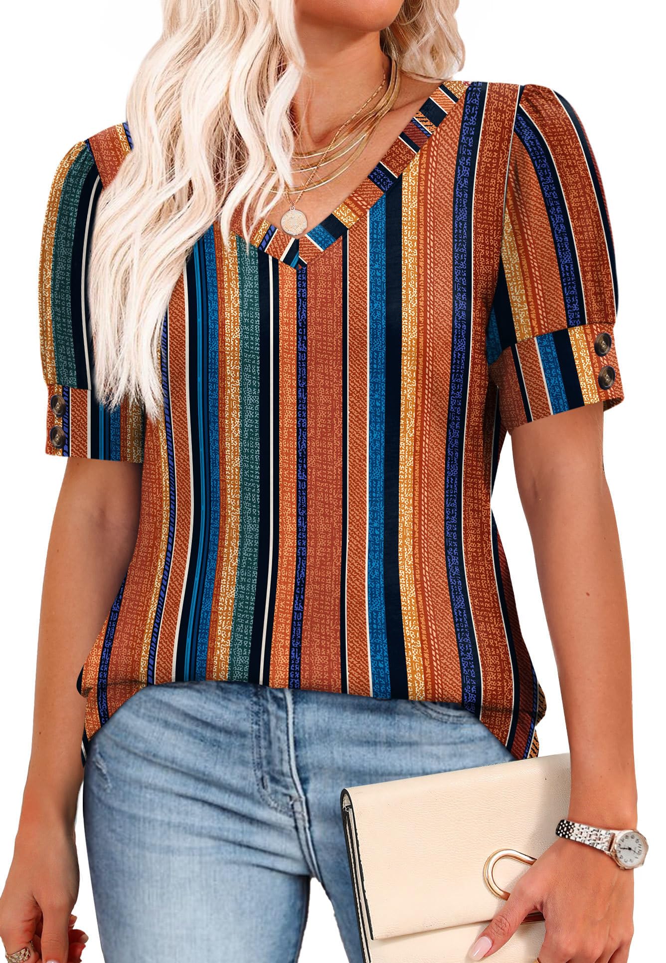 Womens Dressy Casual Short Sleeve V-Neck Shirts