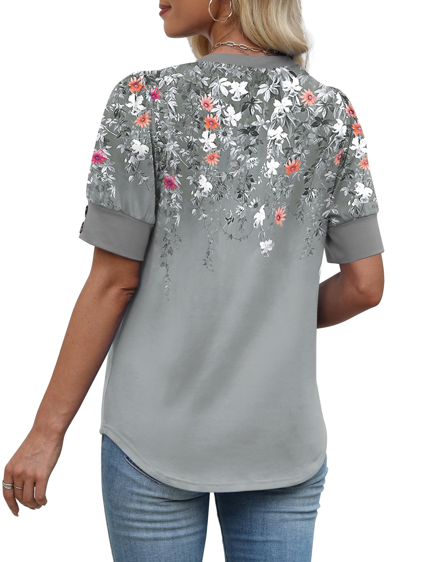 Womens Dressy Casual Short Sleeve V-Neck Shirts