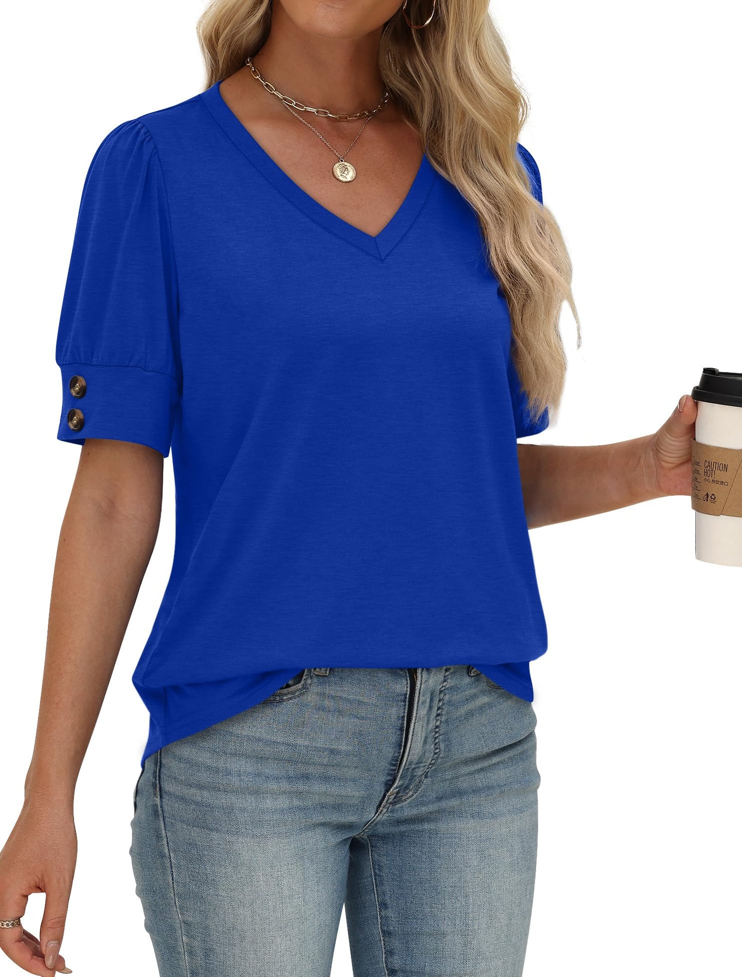 Womens Dressy Casual Short Sleeve V-Neck Shirts