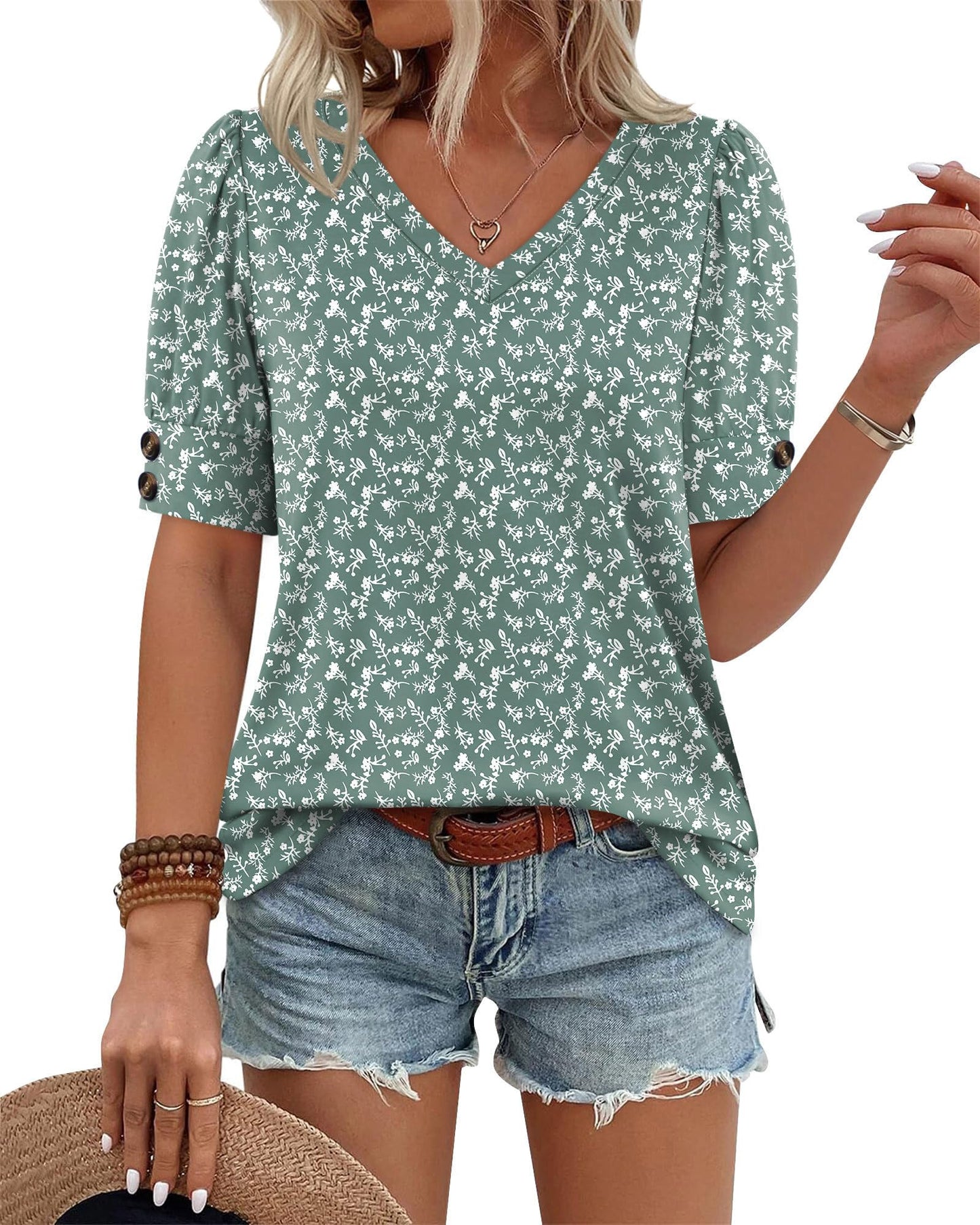 Womens Dressy Casual Short Sleeve V-Neck Shirts