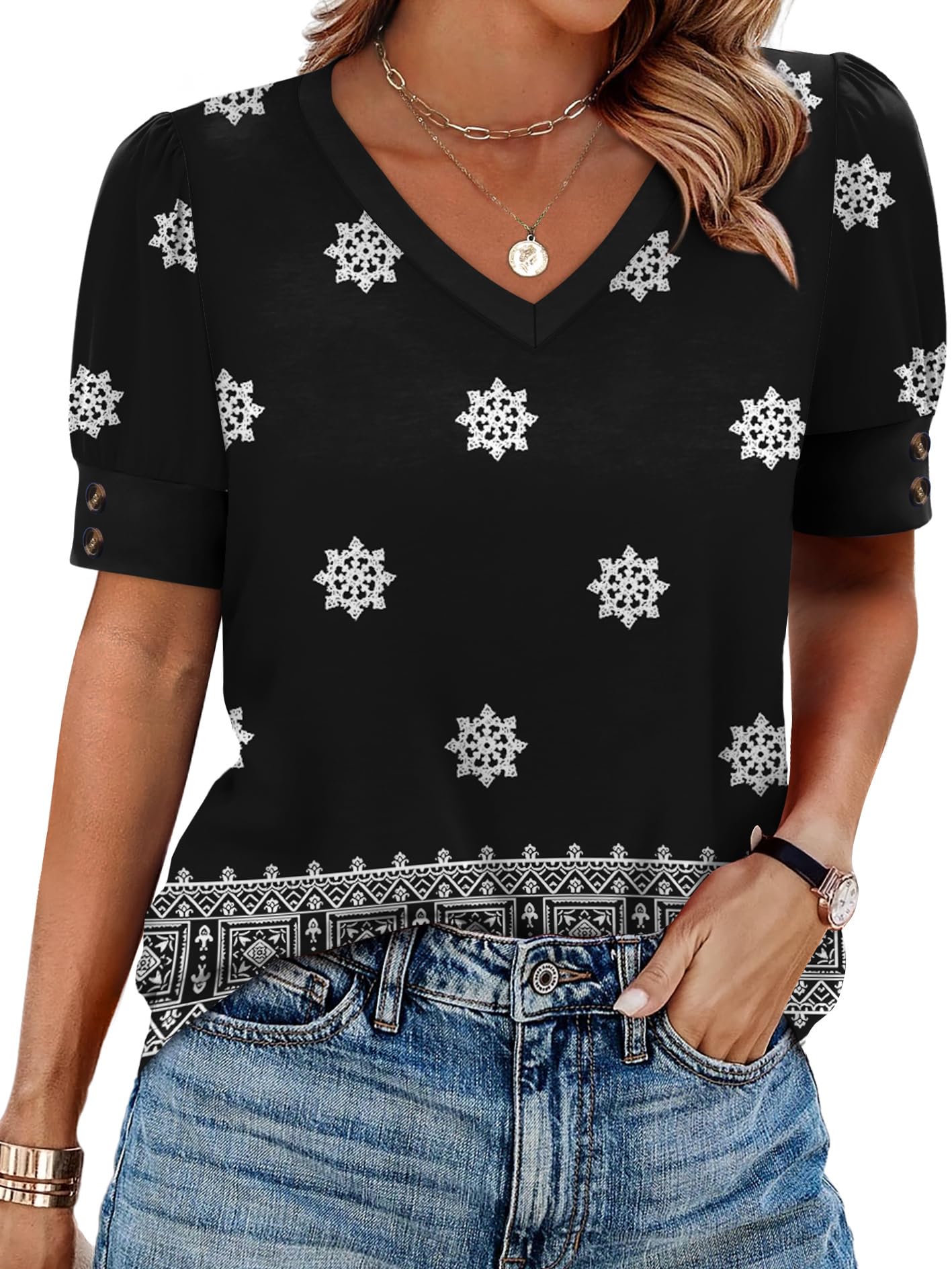 Womens Dressy Casual Short Sleeve V-Neck Shirts