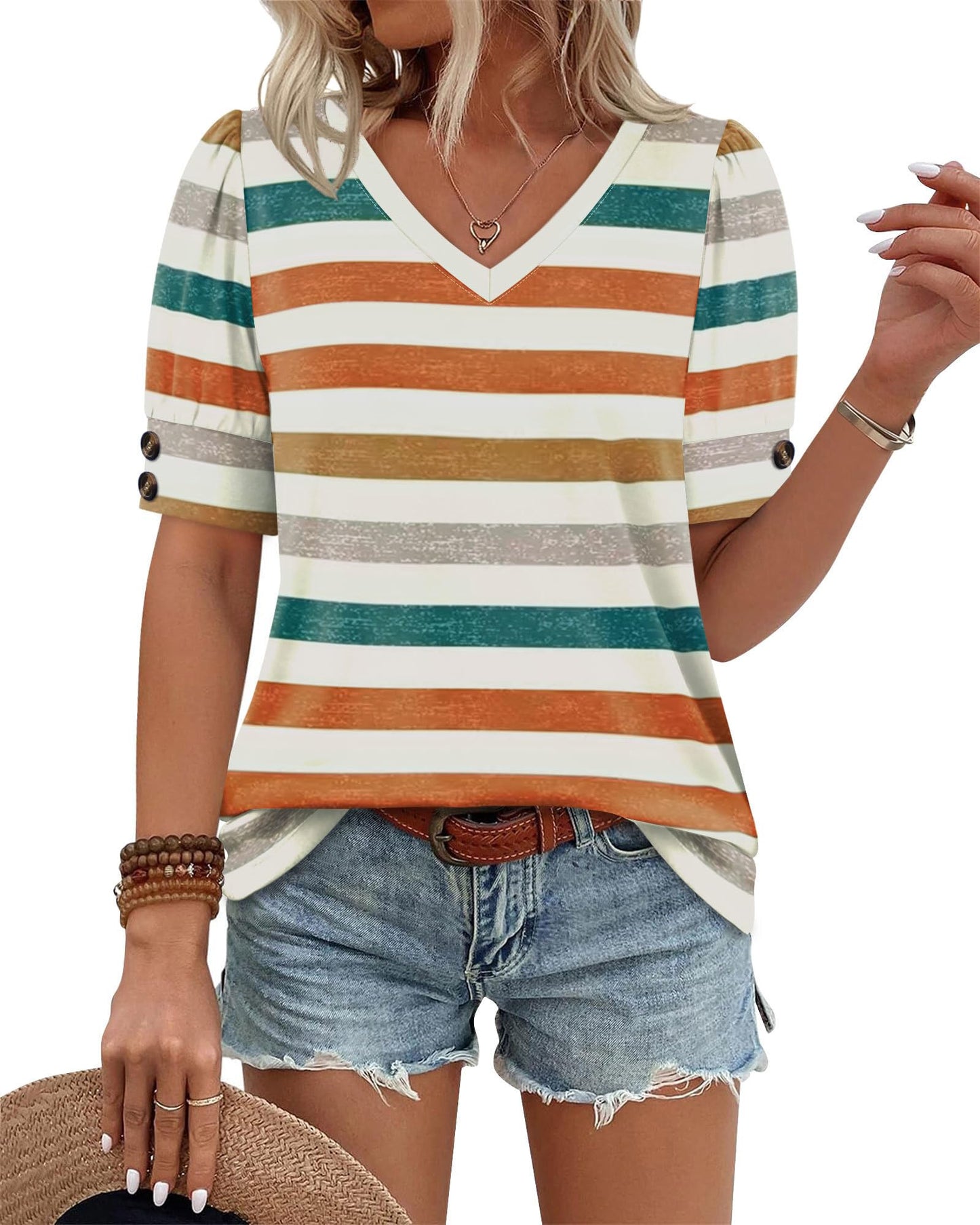 Womens Dressy Casual Short Sleeve V-Neck Shirts