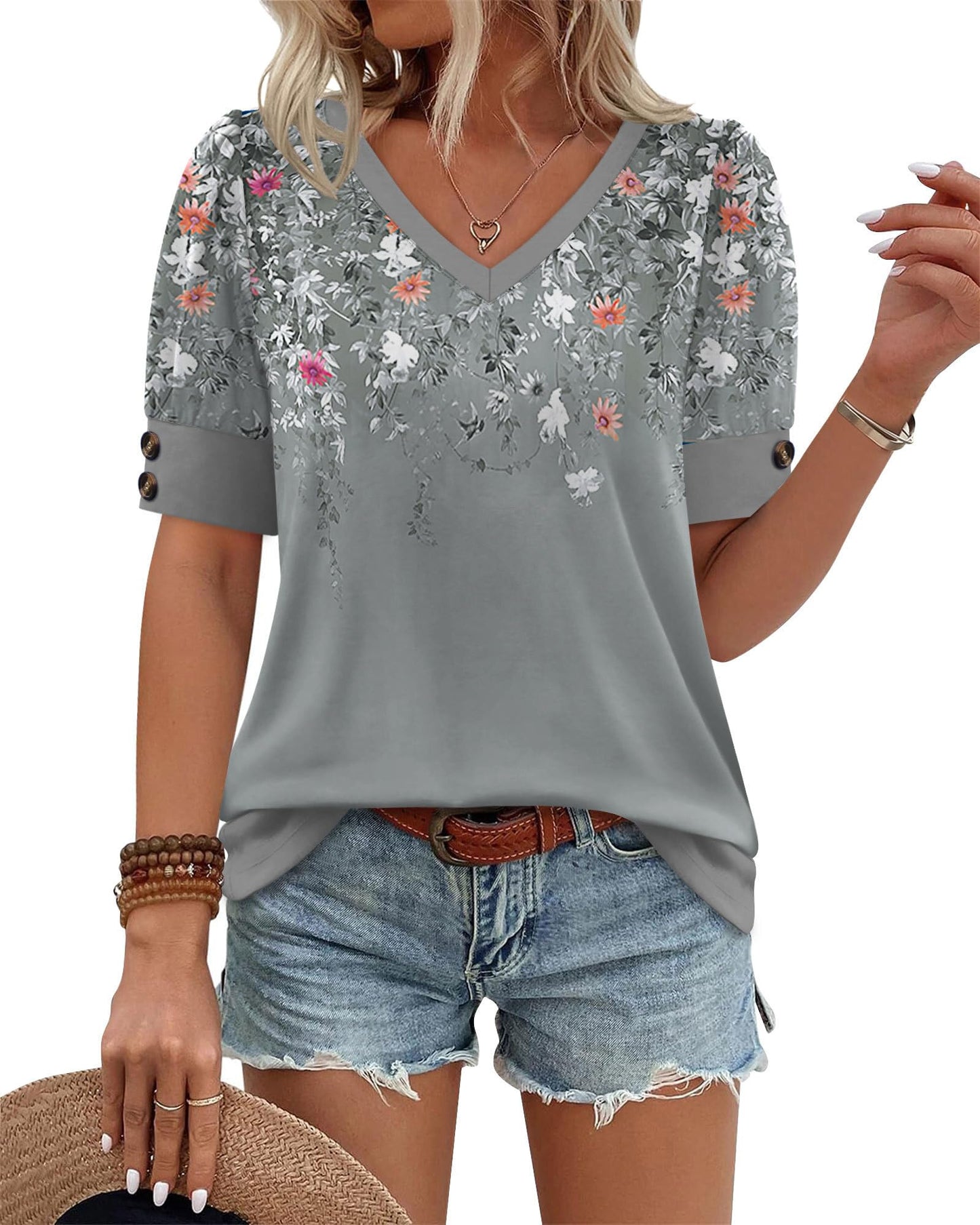 Womens Dressy Casual Short Sleeve V-Neck Shirts