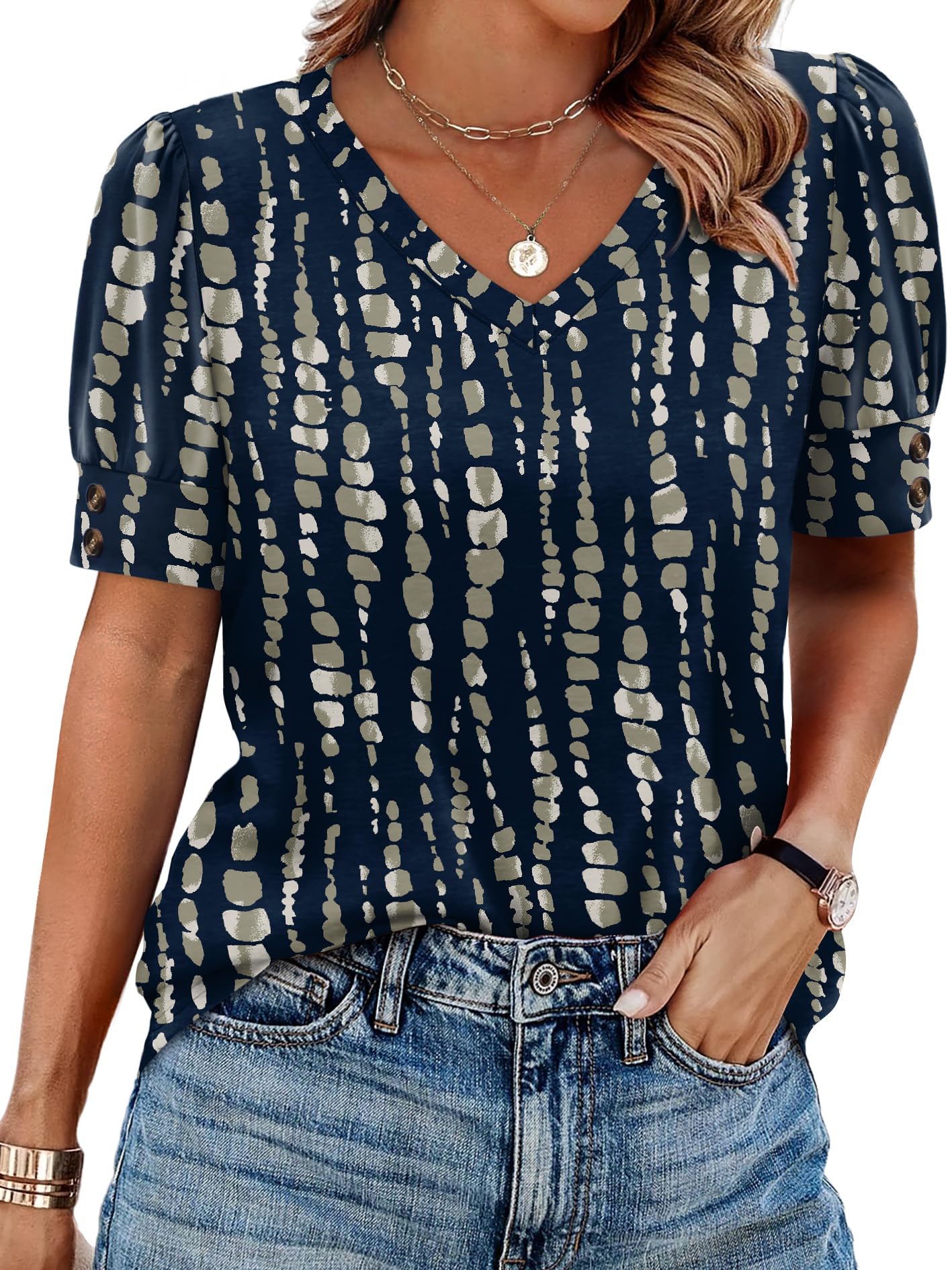 Womens Dressy Casual Short Sleeve V-Neck Shirts