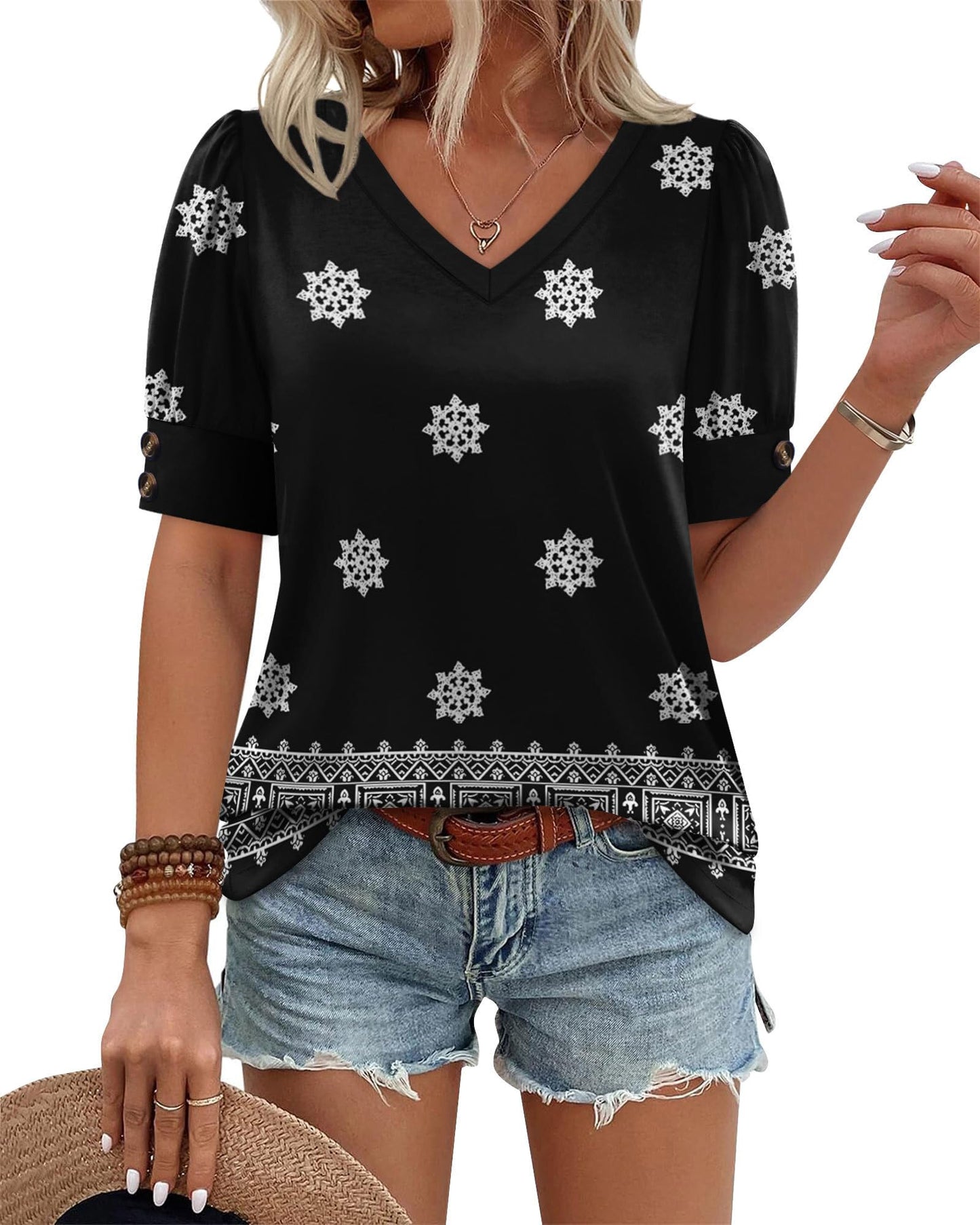 Womens Dressy Casual Short Sleeve V-Neck Shirts