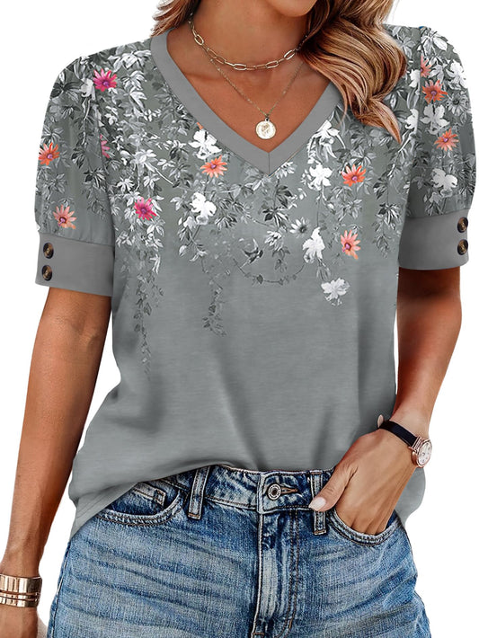 Womens Dressy Casual Short Sleeve V-Neck Shirts
