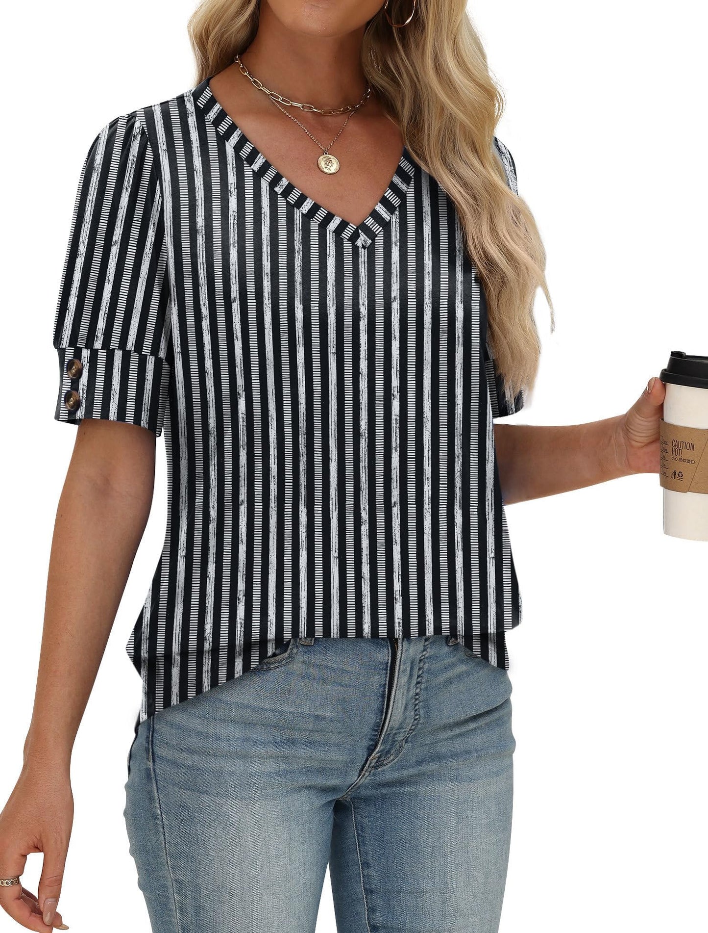 Womens Dressy Casual Short Sleeve V-Neck Shirts