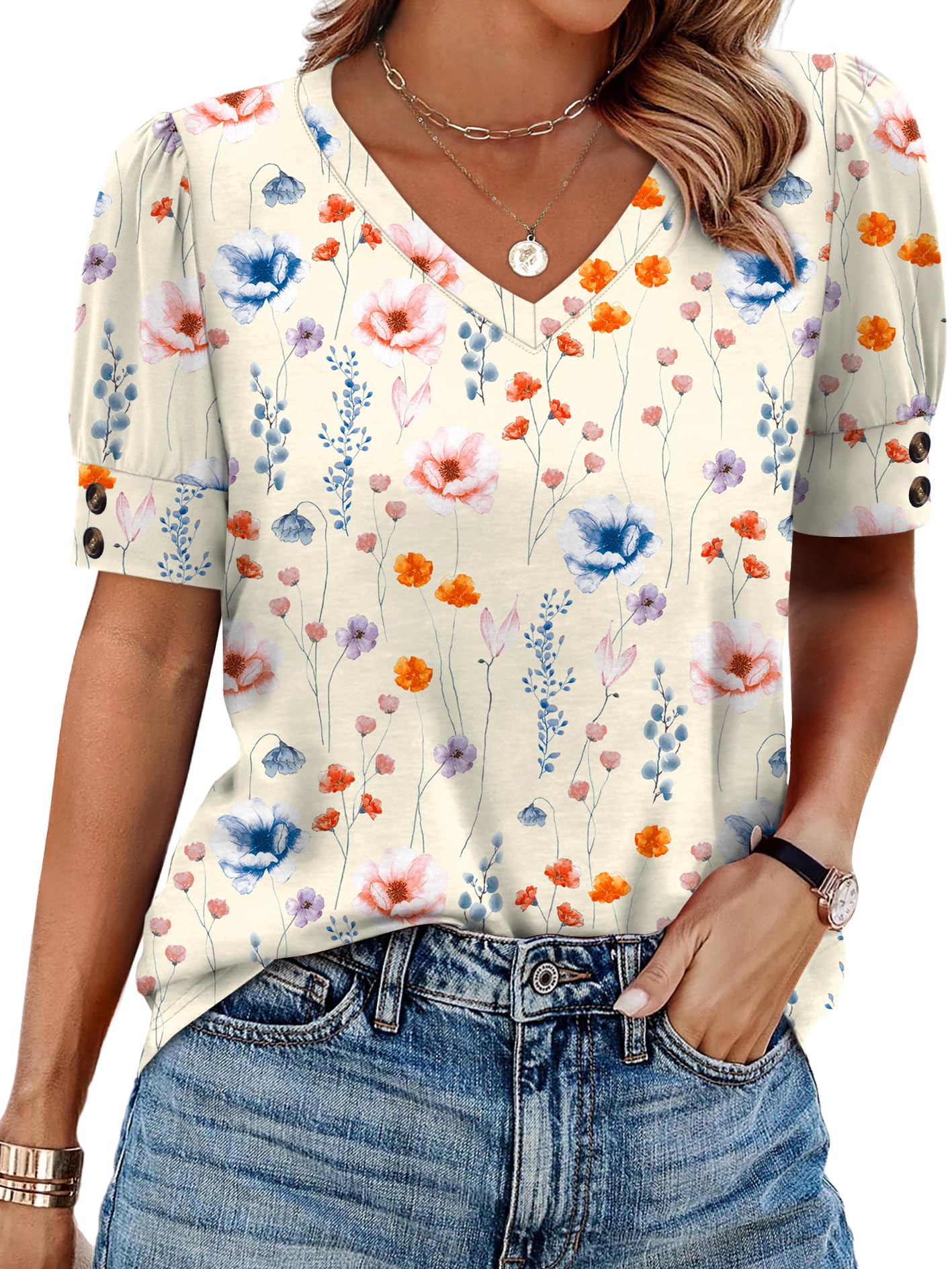 Womens Dressy Casual Short Sleeve V-Neck Shirts