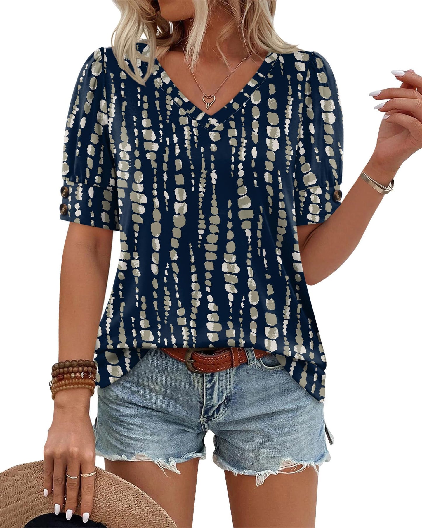 Womens Dressy Casual Short Sleeve V-Neck Shirts