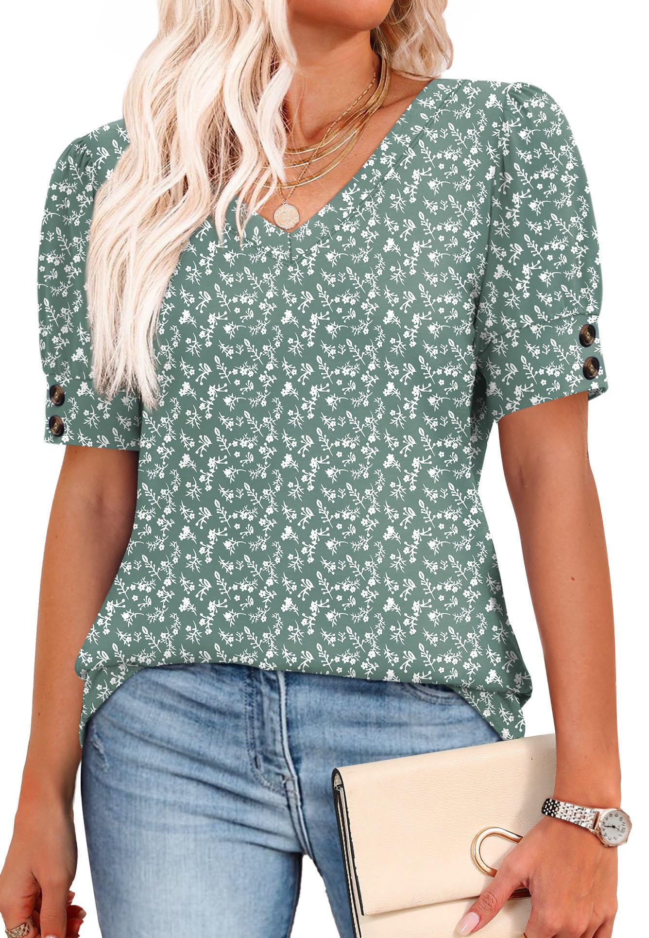 Womens Dressy Casual Short Sleeve V-Neck Shirts