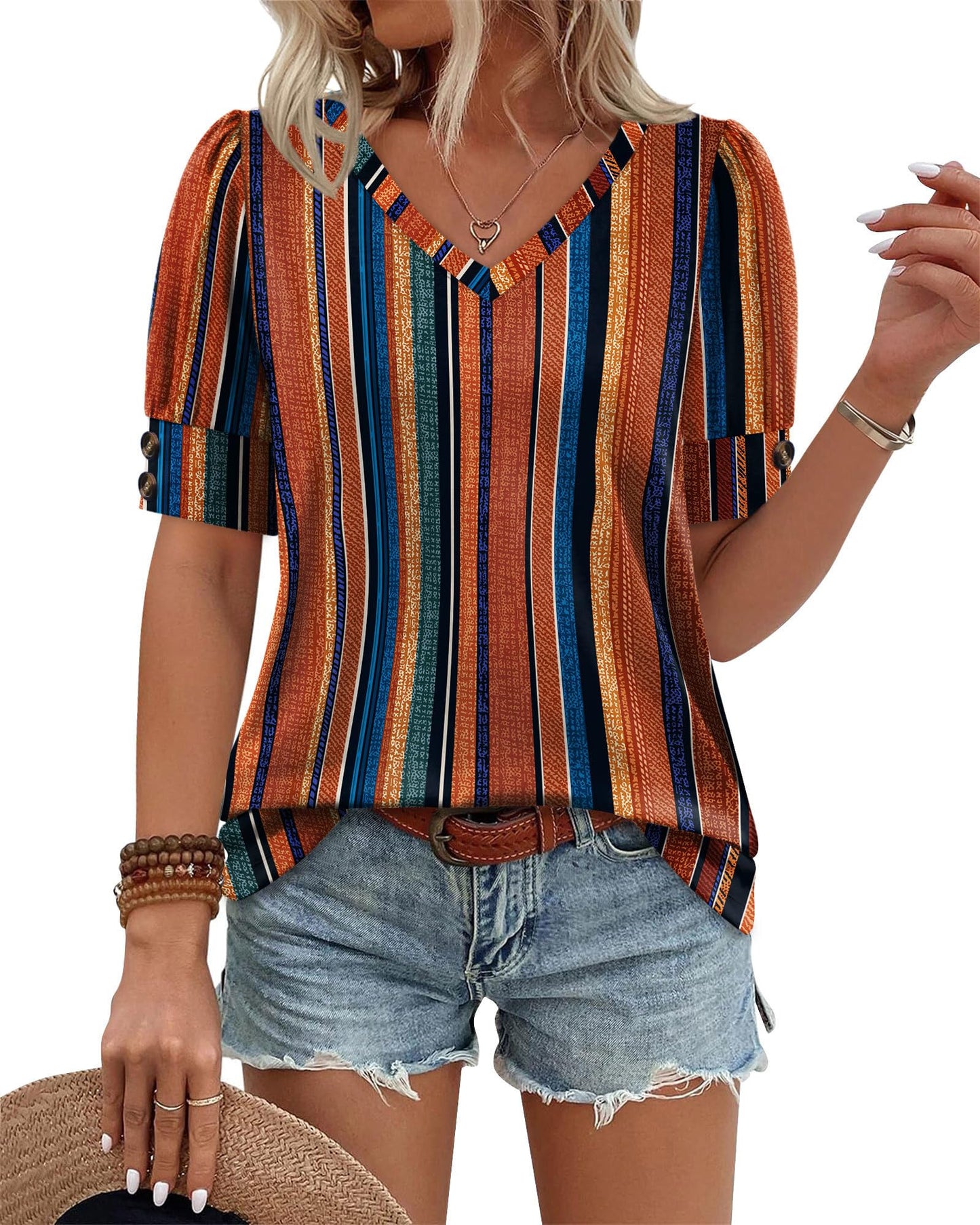 Womens Dressy Casual Short Sleeve V-Neck Shirts