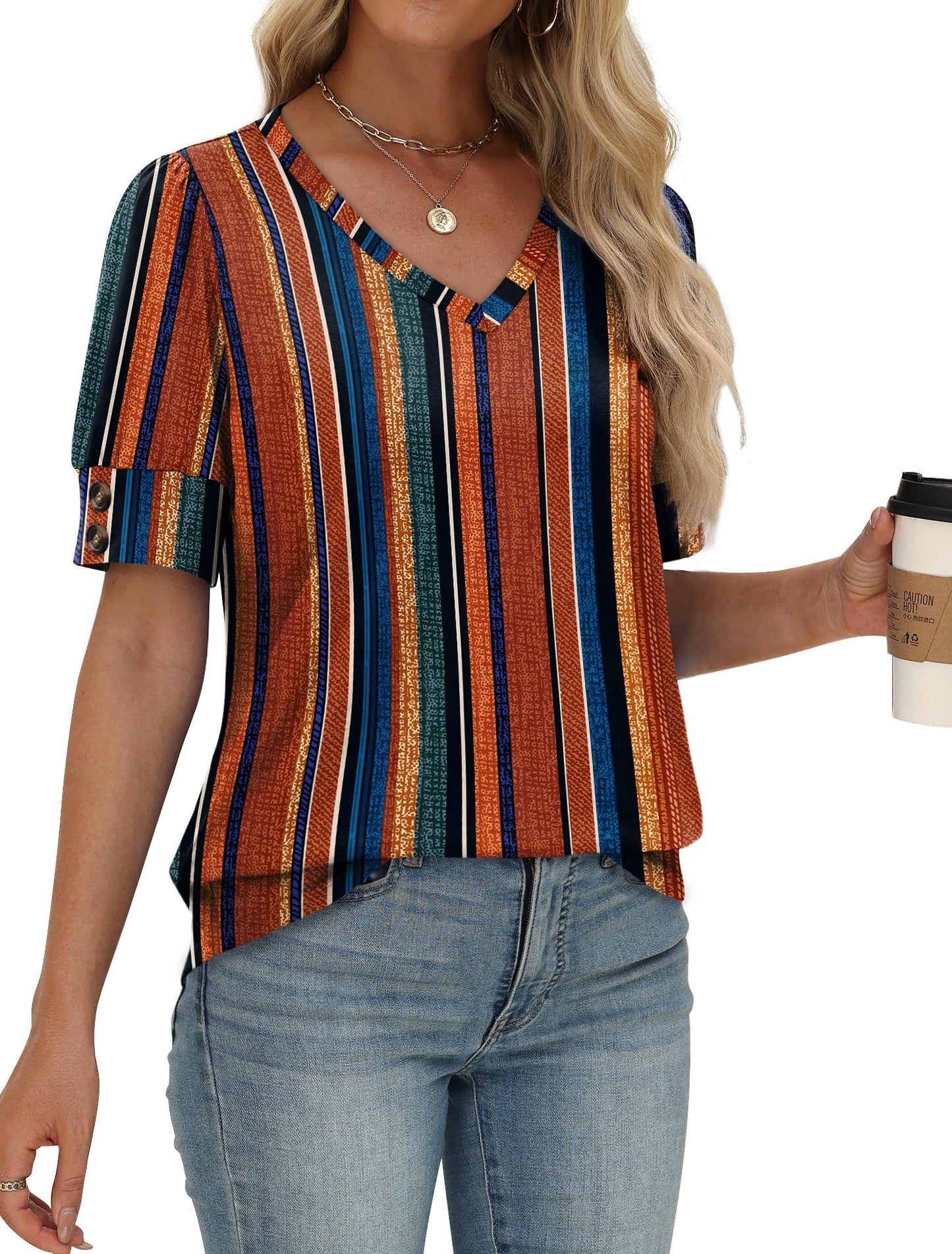 Womens Dressy Casual Short Sleeve V-Neck Shirts