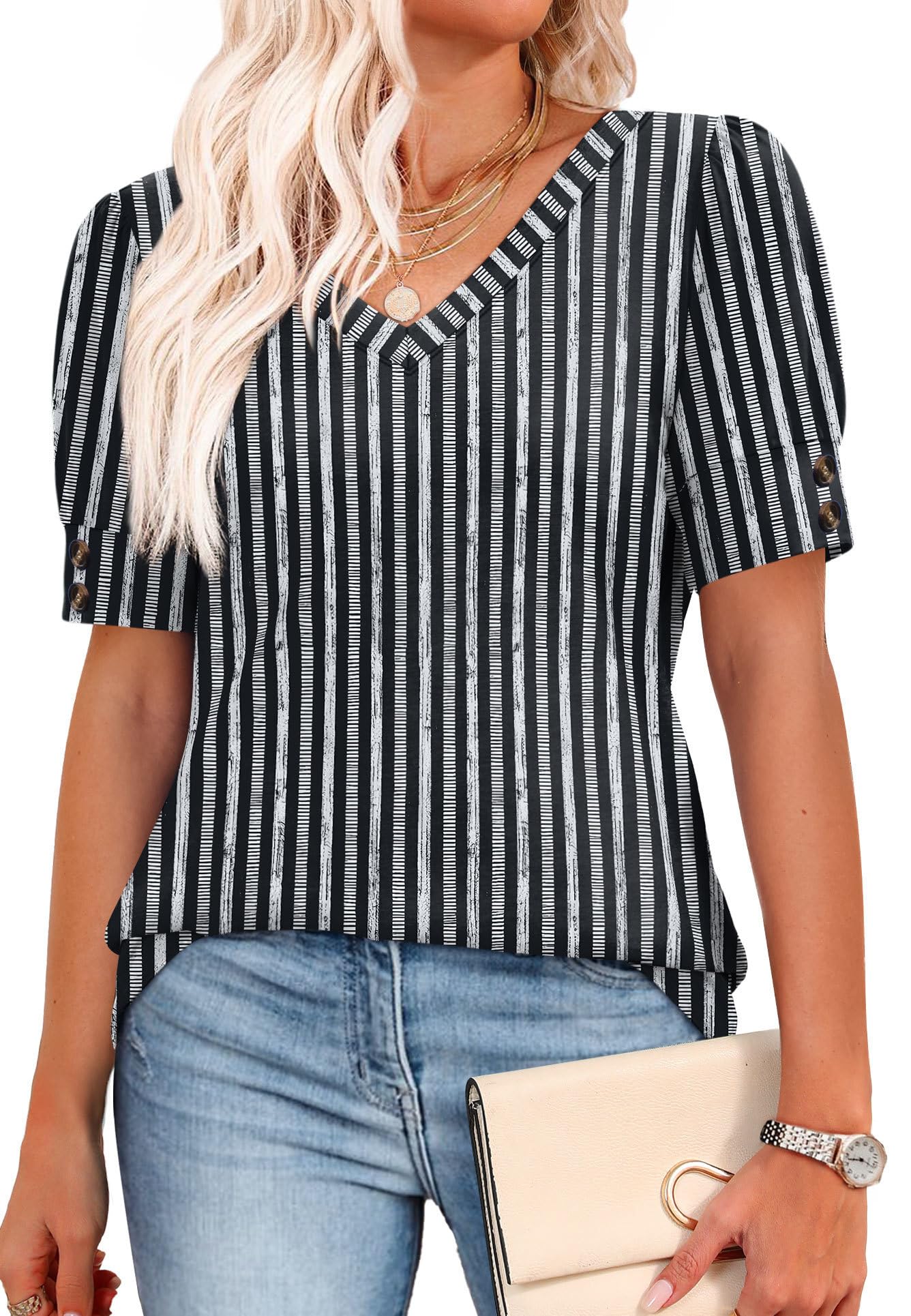 Womens Dressy Casual Short Sleeve V-Neck Shirts