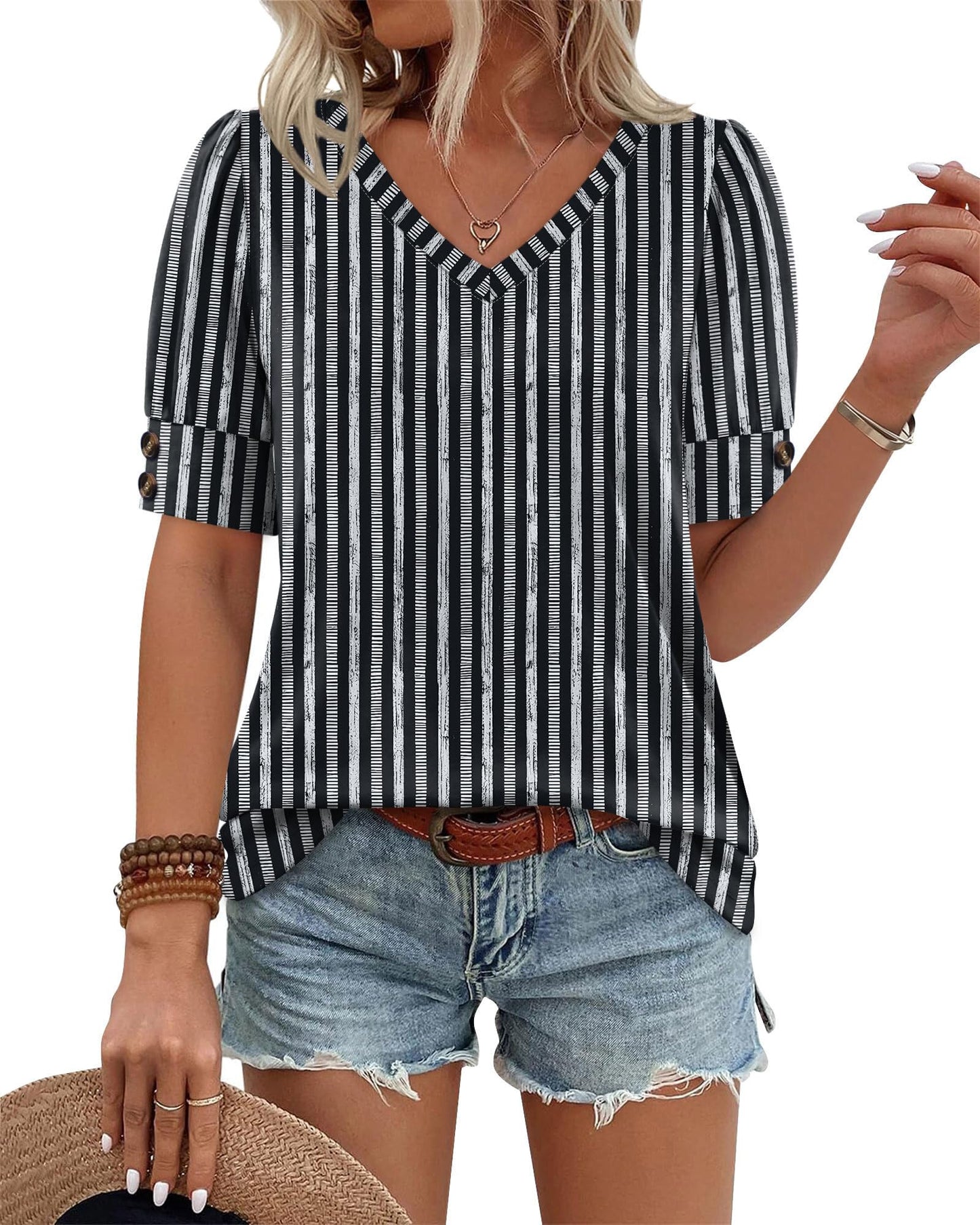 Womens Dressy Casual Short Sleeve V-Neck Shirts