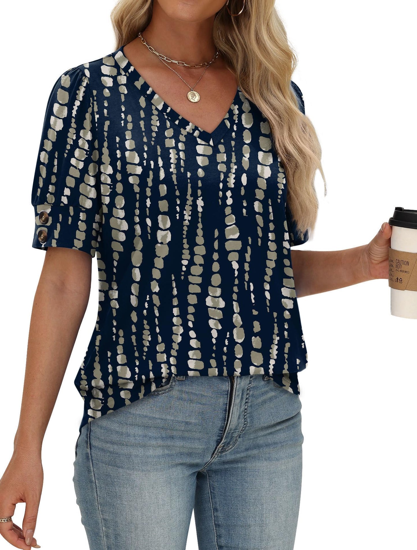 Womens Dressy Casual Short Sleeve V-Neck Shirts