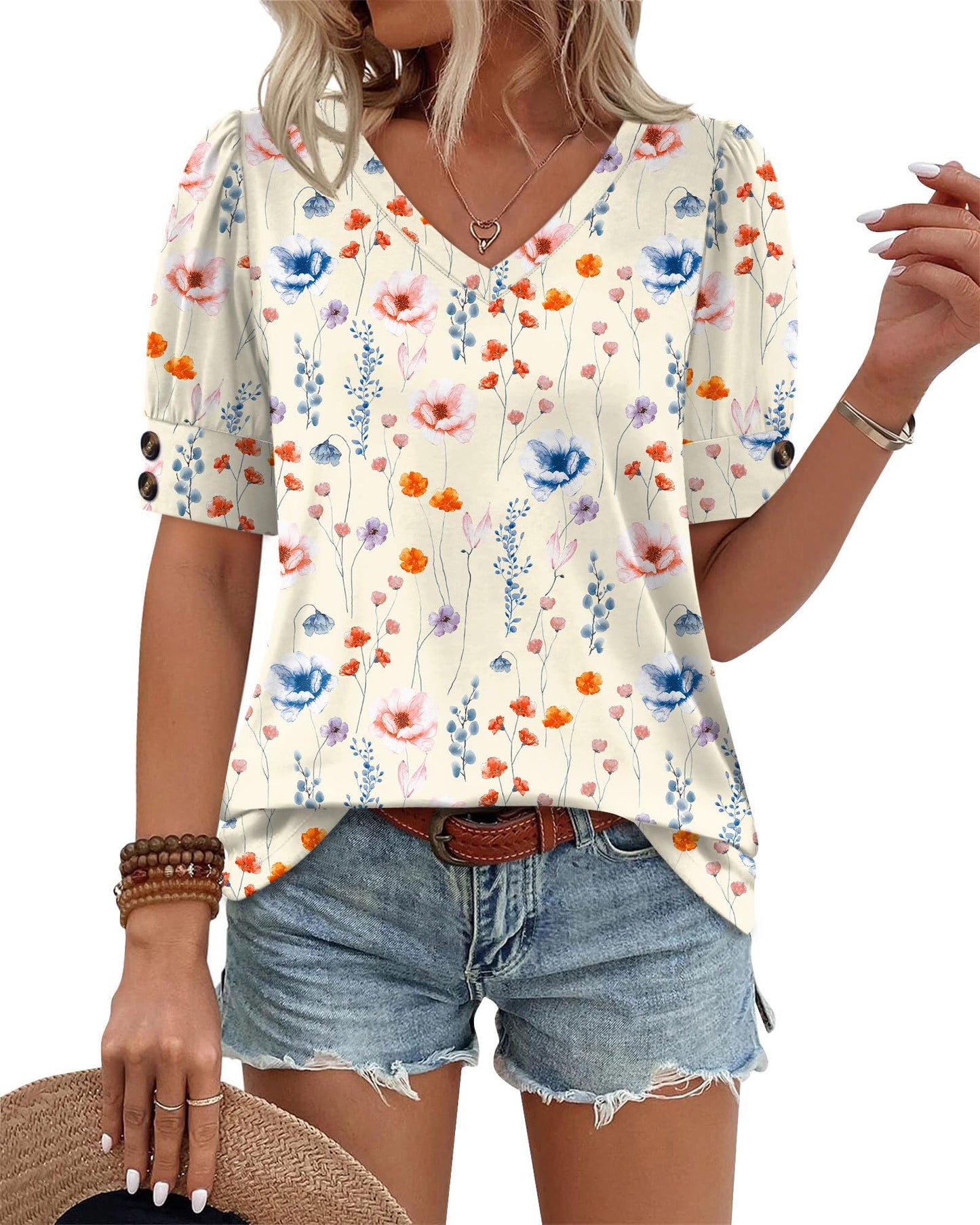 Womens Dressy Casual Short Sleeve V-Neck Shirts